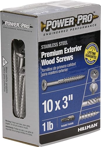 Miniatura 8 de Power Pro 48623 Tornillos para madera, #10 x 3 pulgadas, tornillos marinos de acero inoxidable de alta calidad, resistentes a la corrosión, acero