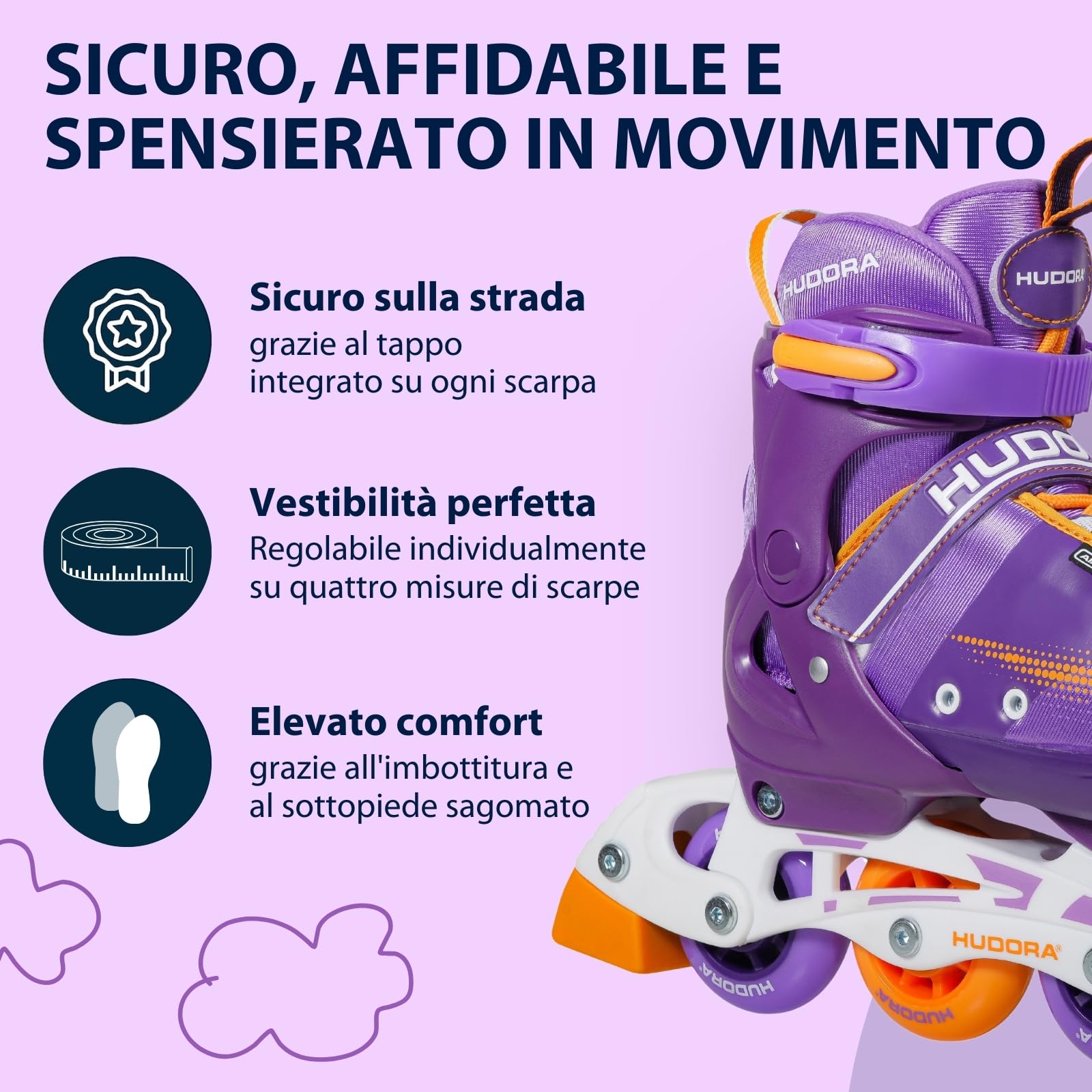 HUDORA Pattini in linea Mia/Leon - Pattini a rotelle regolabili per bambini, ragazzi e adulti