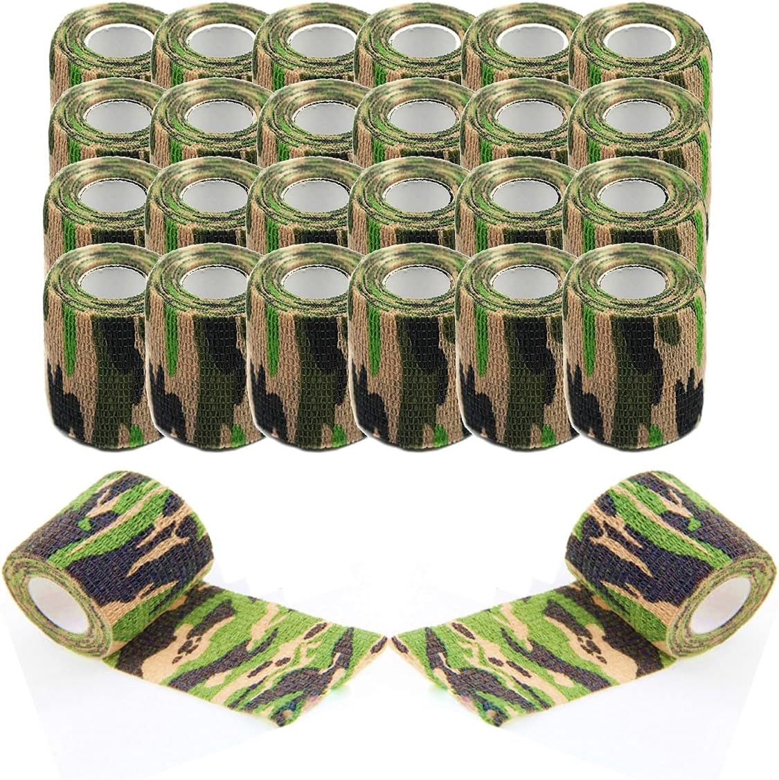 24Rolls 2-inch x 5-Yards Black/Camouflage Sensi Wraps Grip Cover Self Adhesive Coherent Wrap Bandage Rolls Sports Adherent Tape (Camo)