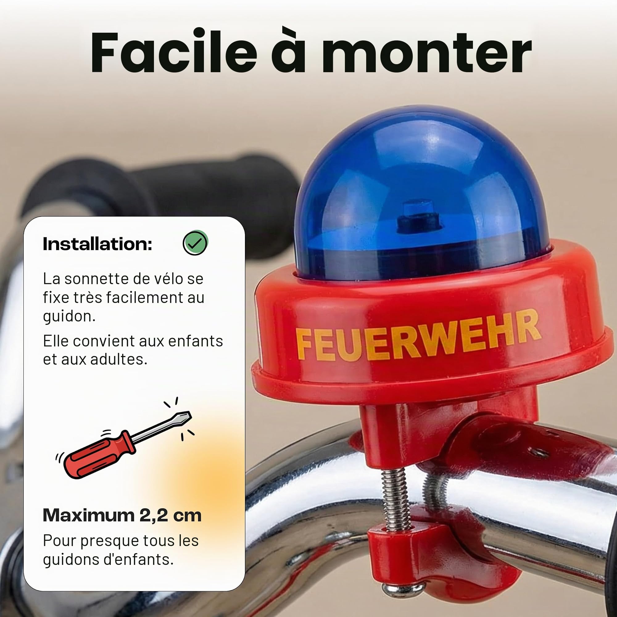 Smart-Planet JO-20637 Sirène de vélo de Pompier - Sirène de vélo Amusante pour Enfant - Sonnette pour Guidon de vélo