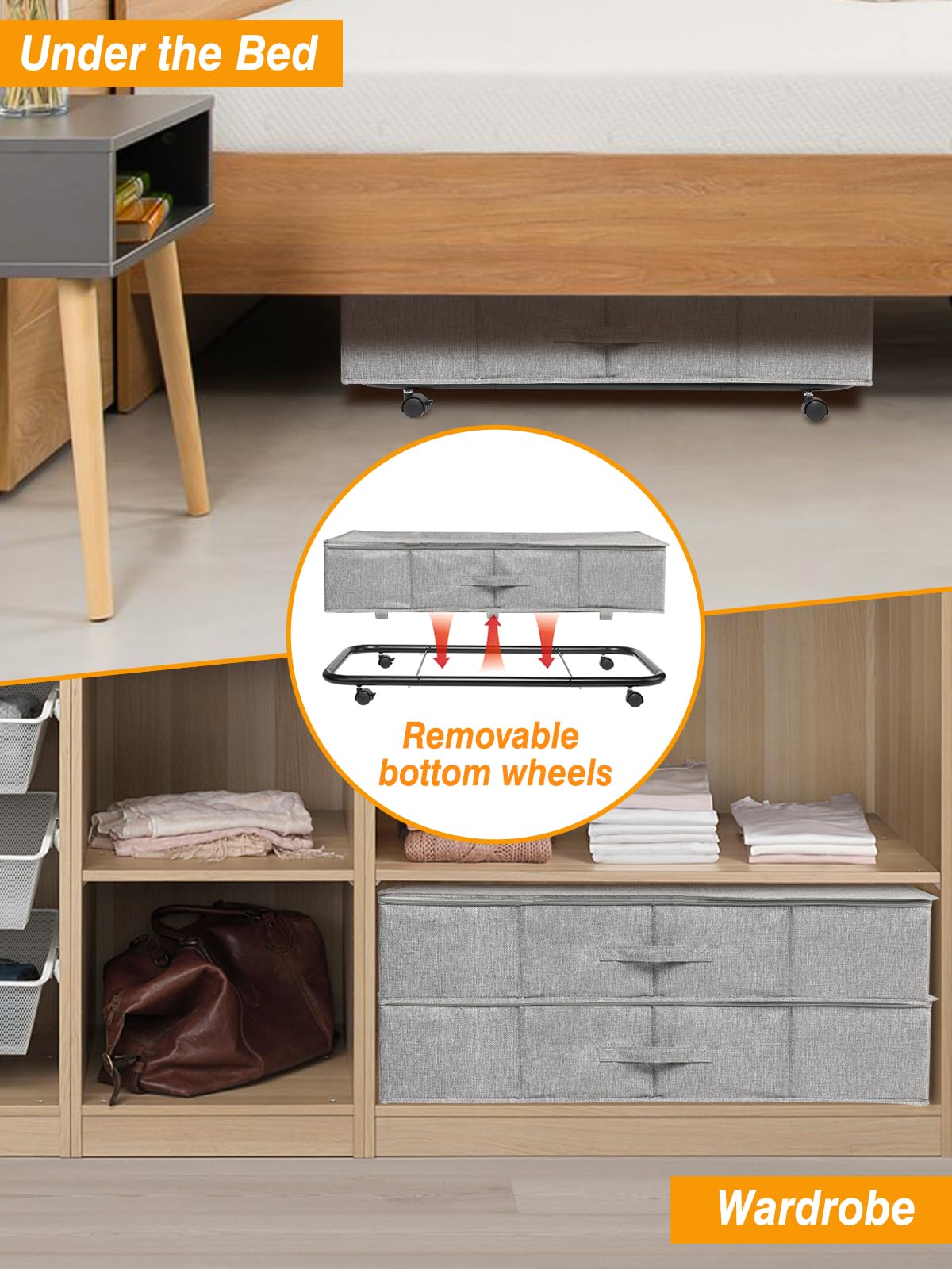 Cajones Para Debajo De La Cama Cajones Con Ruedas JUPELI Para Debajo De La  Cama - 2 Unidades (50L) Cajoneras Con Ruedas, image size:1200x1600