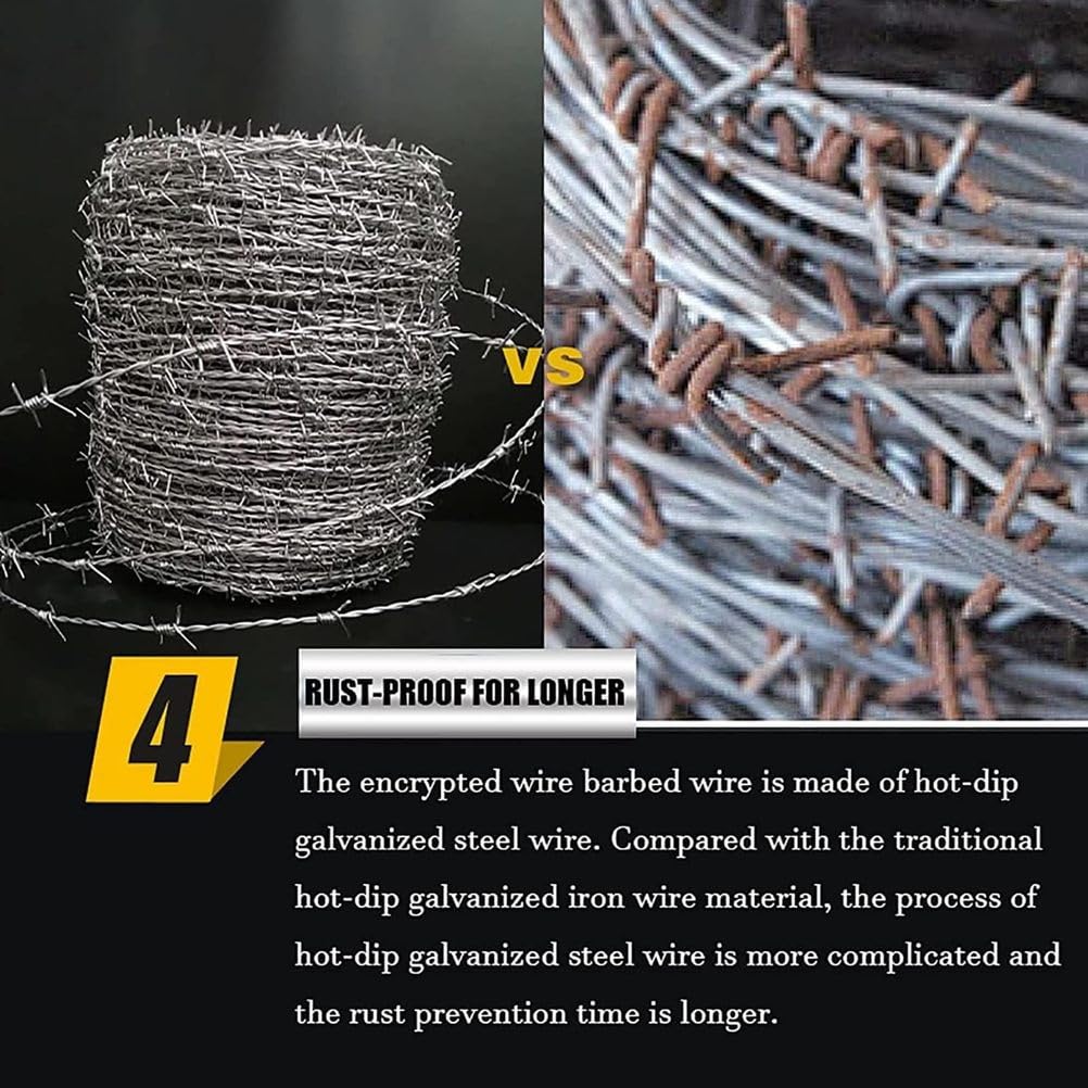Rollo de Alambre de Púas Galvanizado - Alambre Espino para Valla de Jardín y Seguridad Residencial - 4 Puntas Anti-Escalada - Fuerte y Flexible para Protección de Balcón/Jardín,2.5mm,50m(164ft)