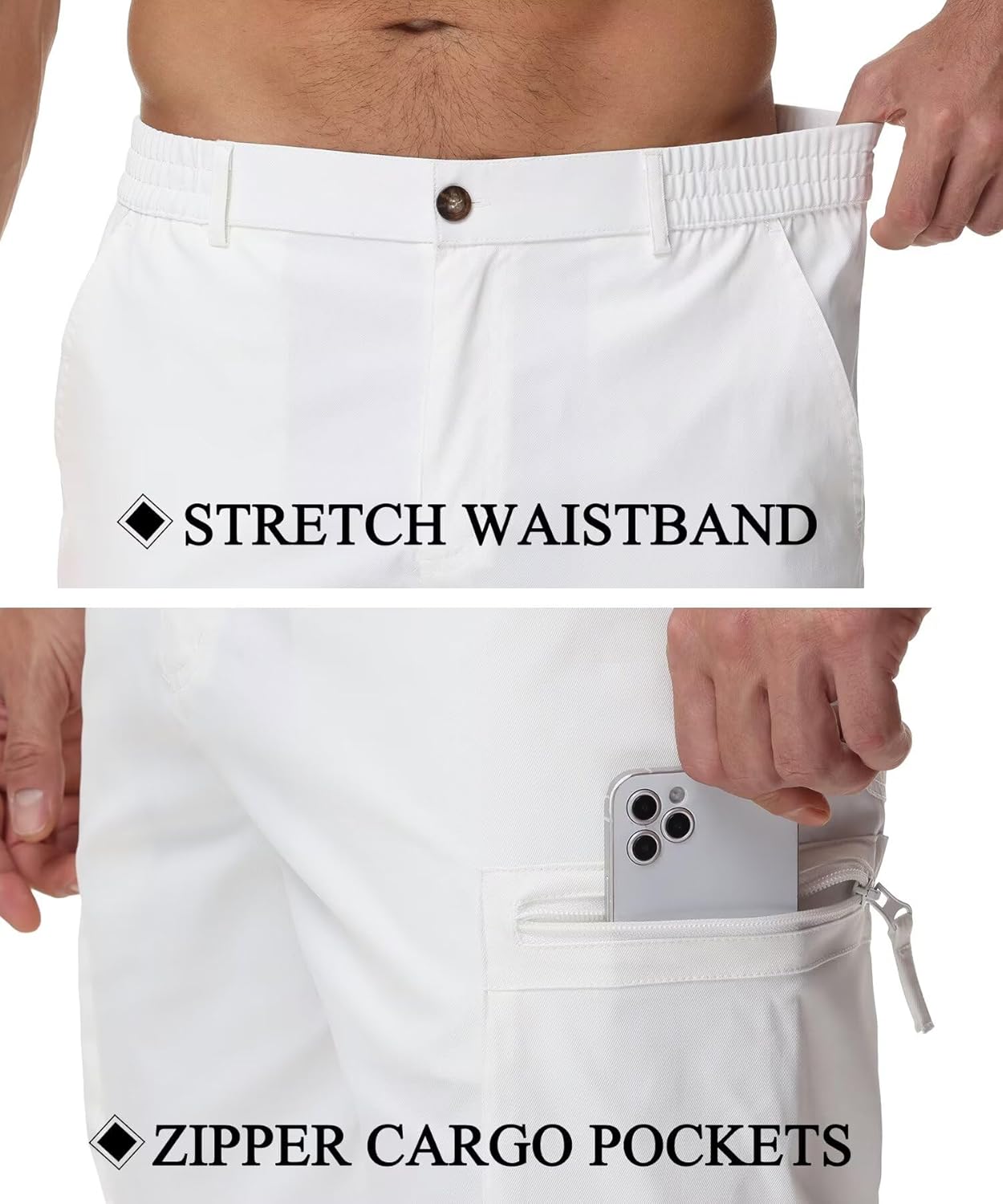 QPNGRP Men's 9" Inseam Stretch Waist Zipper Cargo Shorts with 6 Pockets - Image 3