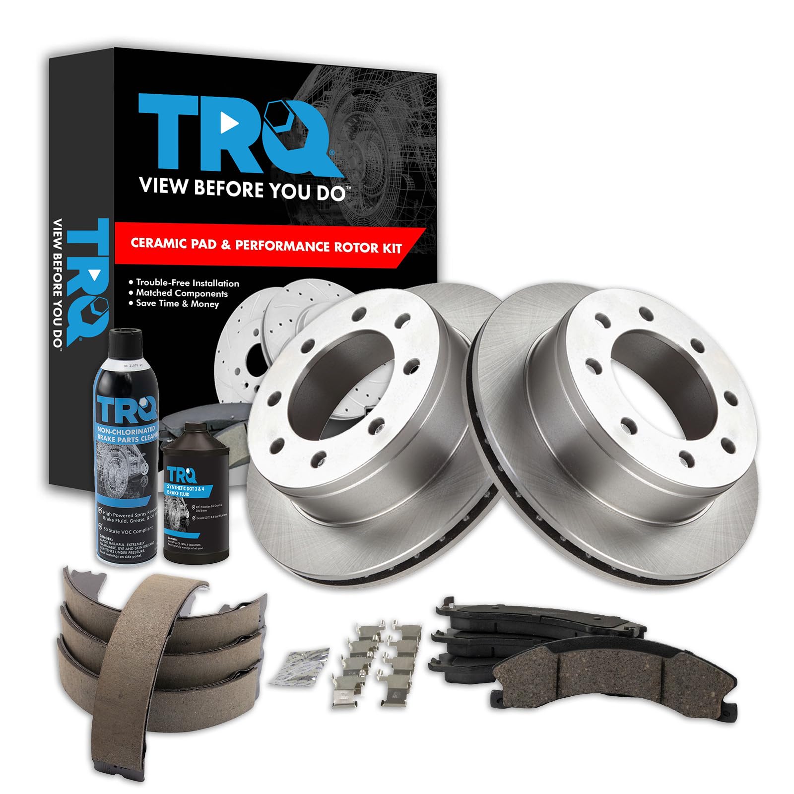 TRQ Rear Brake Pad &amp; Rotor Kit Ceramic Compatible with 2009 GMC Savana 3500