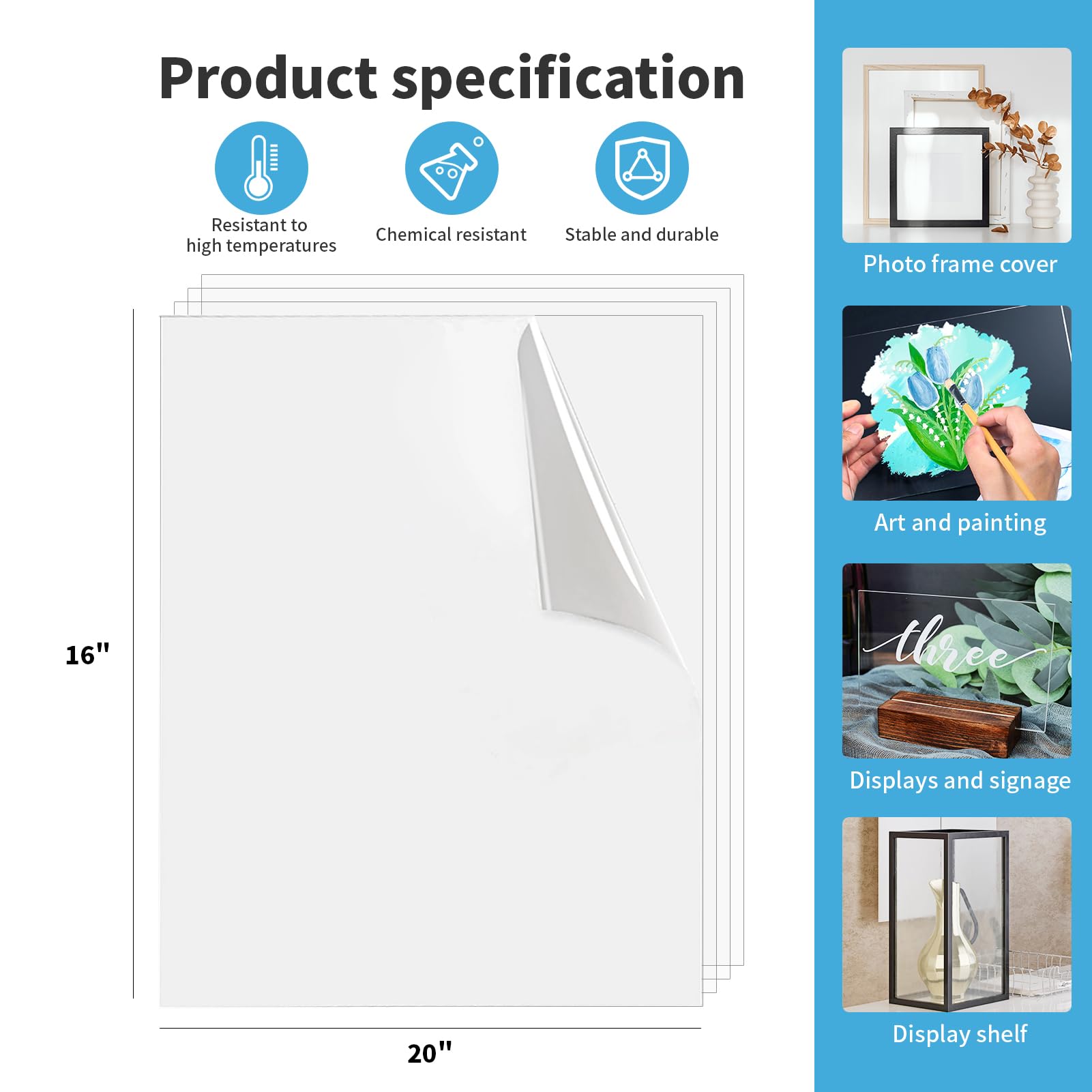 Art3d Lot de 5 Plaques Acryliques Transparentes | pour travaux manuels,cadres photo,panneaux vierges,projets de bricolage,Peindre,40,6 x 50,8 cm,0,08cm