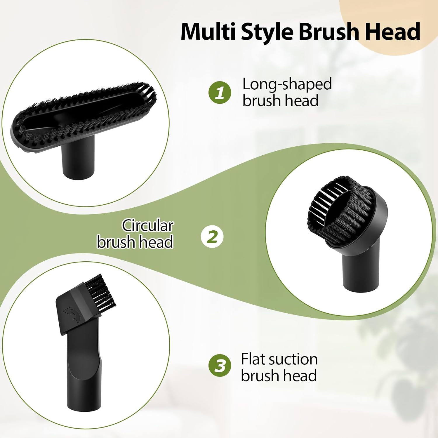 Vacuum Attachments, 4 Pieces, 1-1/4 Inch, Round and Square Brushes, 2-in-1 Suction Brush, 4-Layer Adapter, Universal for Most Vacuum Cleaners