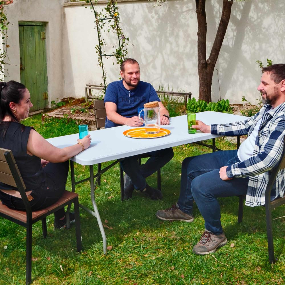 Oxeo Table Pliante de Jardin et Camping - Portable Avec Poignée - Pique Nique 8 Places - Pour Salles des Fêtes