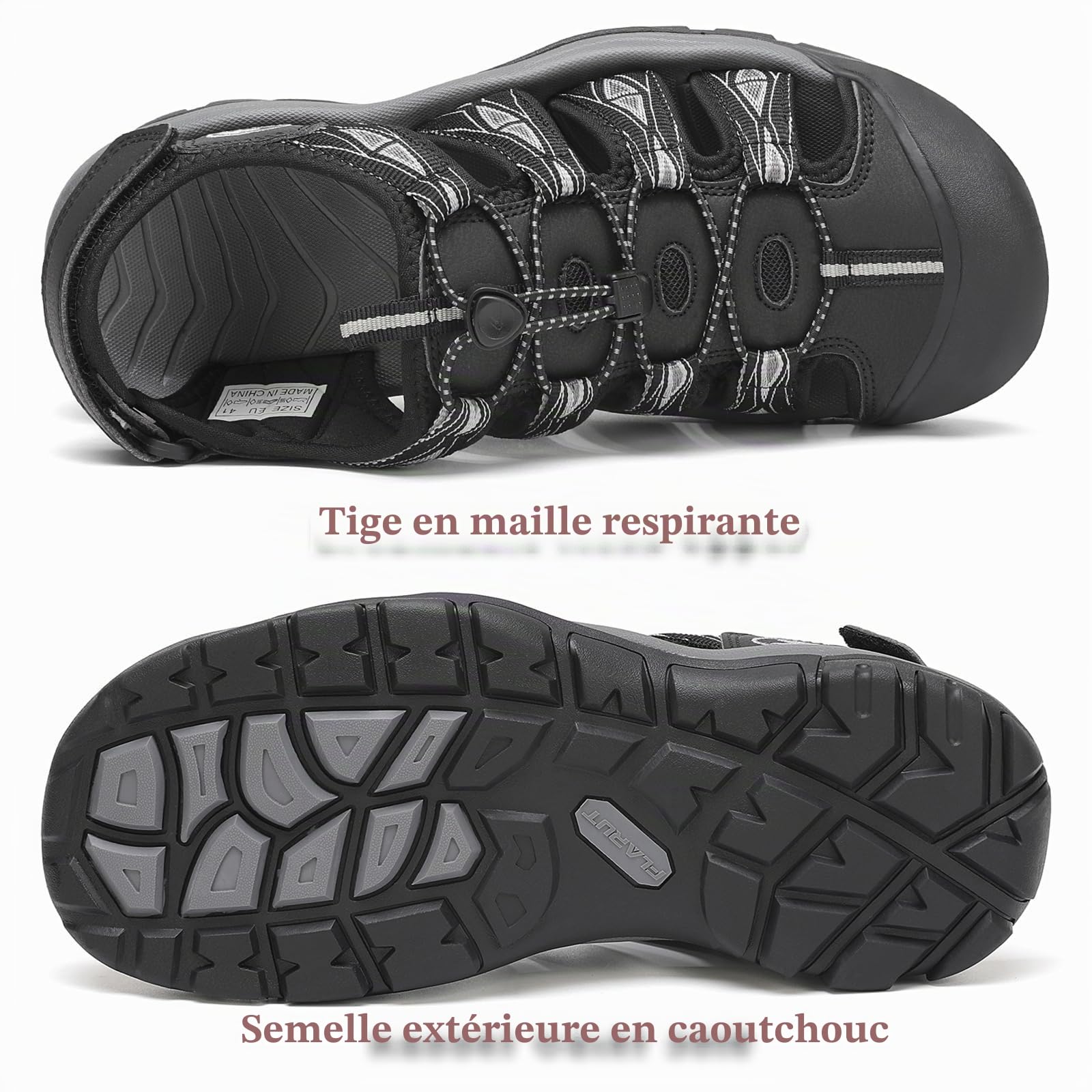 FLARUT Sandales Homme Randonnée Chaussures Marche Fermées(Noir Blanc,43)