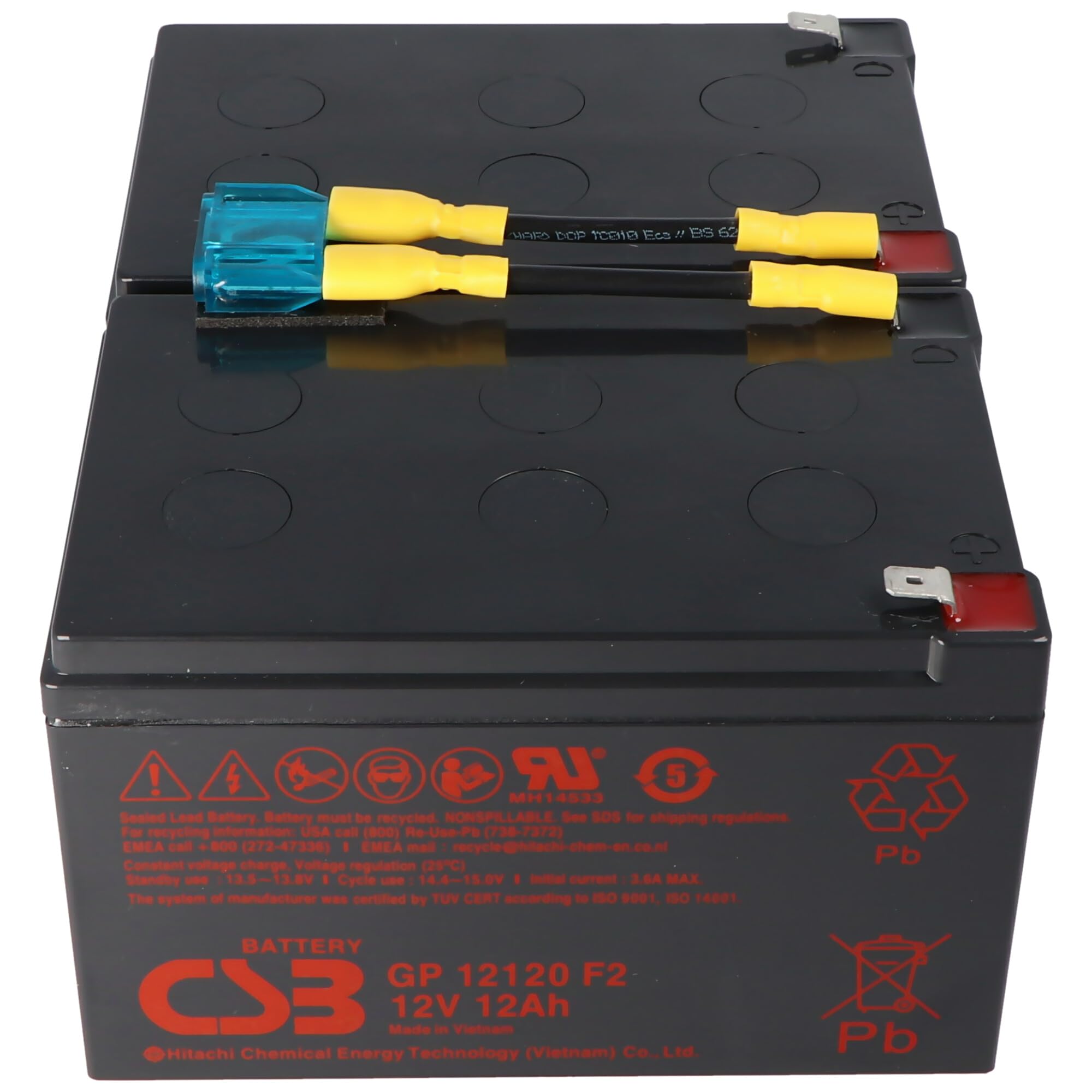 Akku kompatibel mit APC Ersatzbatterie Nr. 6 APC-RBC6, CSB SCD6 Ersatzbatterie vormontiert mit Kabel und Stecker