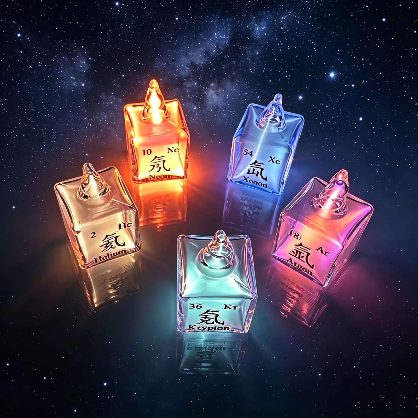 VILA SMO 5pcs Noble Gas Plasma Tube Set, Rare Gases Neon Light, with Element Data Engraving, (He/Ne/Ar/Kr/Xe), 99.999% High Purity Rare for Students Teacher Science Lover Collection