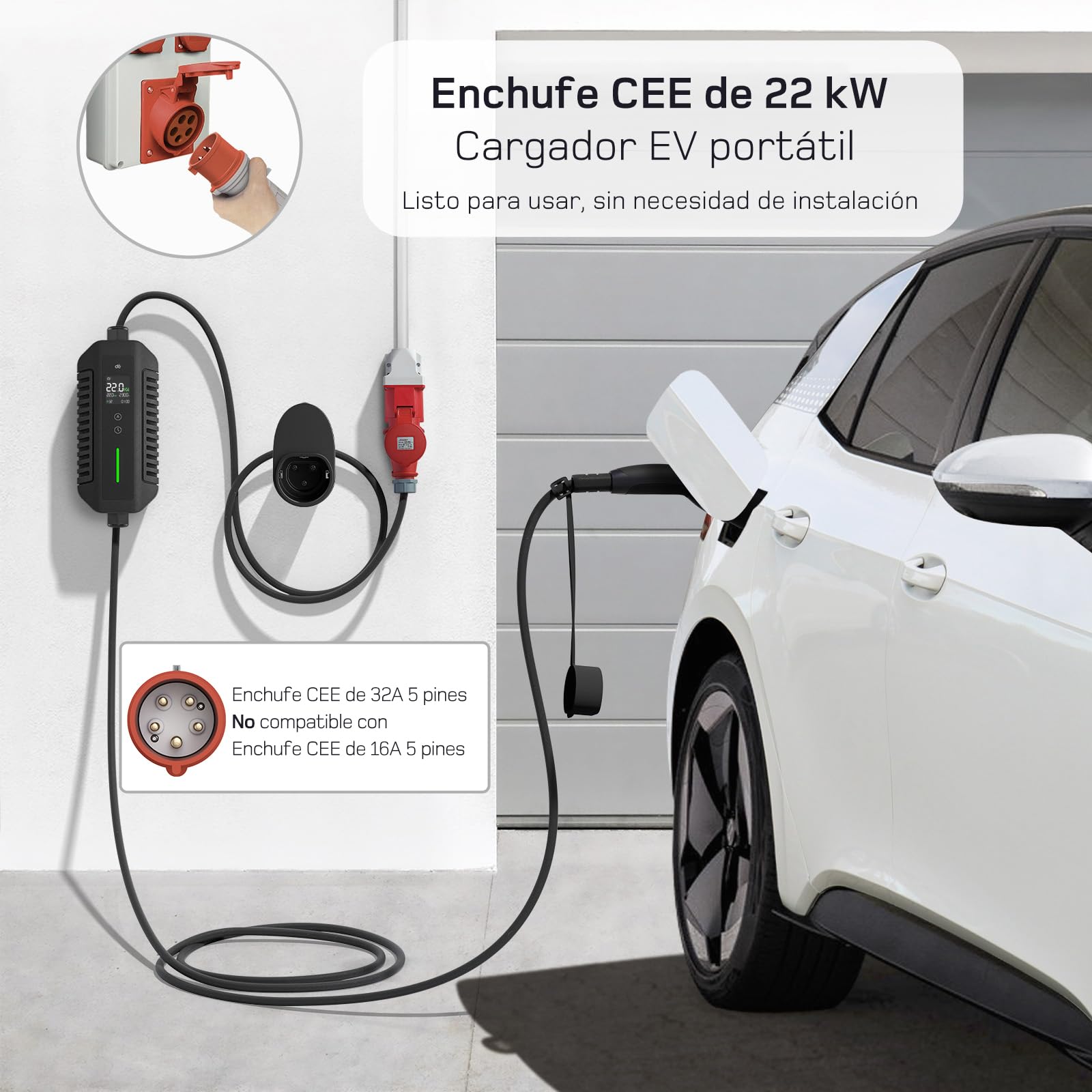dé Cargador EV 11kW (22kW CEE, 7m)