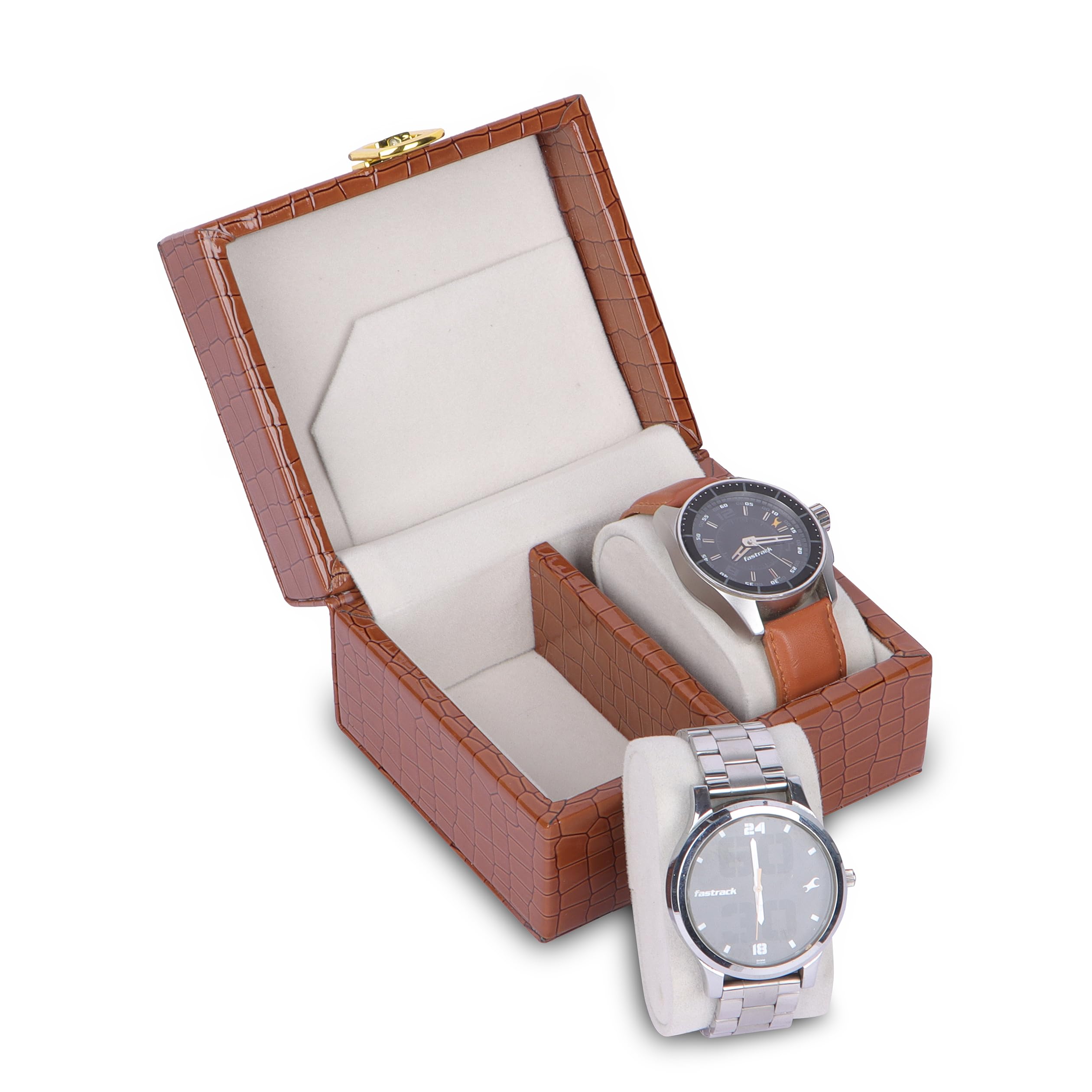 Vegan Leather Wristwatch Box Organizer / 2 Slot Rectangular Travel Watch Case for Men & Women in Brown (B0C2KWLDN4) Amazon Price History, Amazon Price Tracker