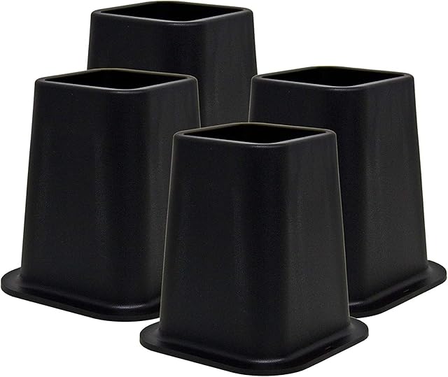 6 inch Bed Risers Heavy Duty Stackable Furniture Raiser Lifter Leg Bed Elevators for Bed, Sofa, Chair, Table4 Pack Black