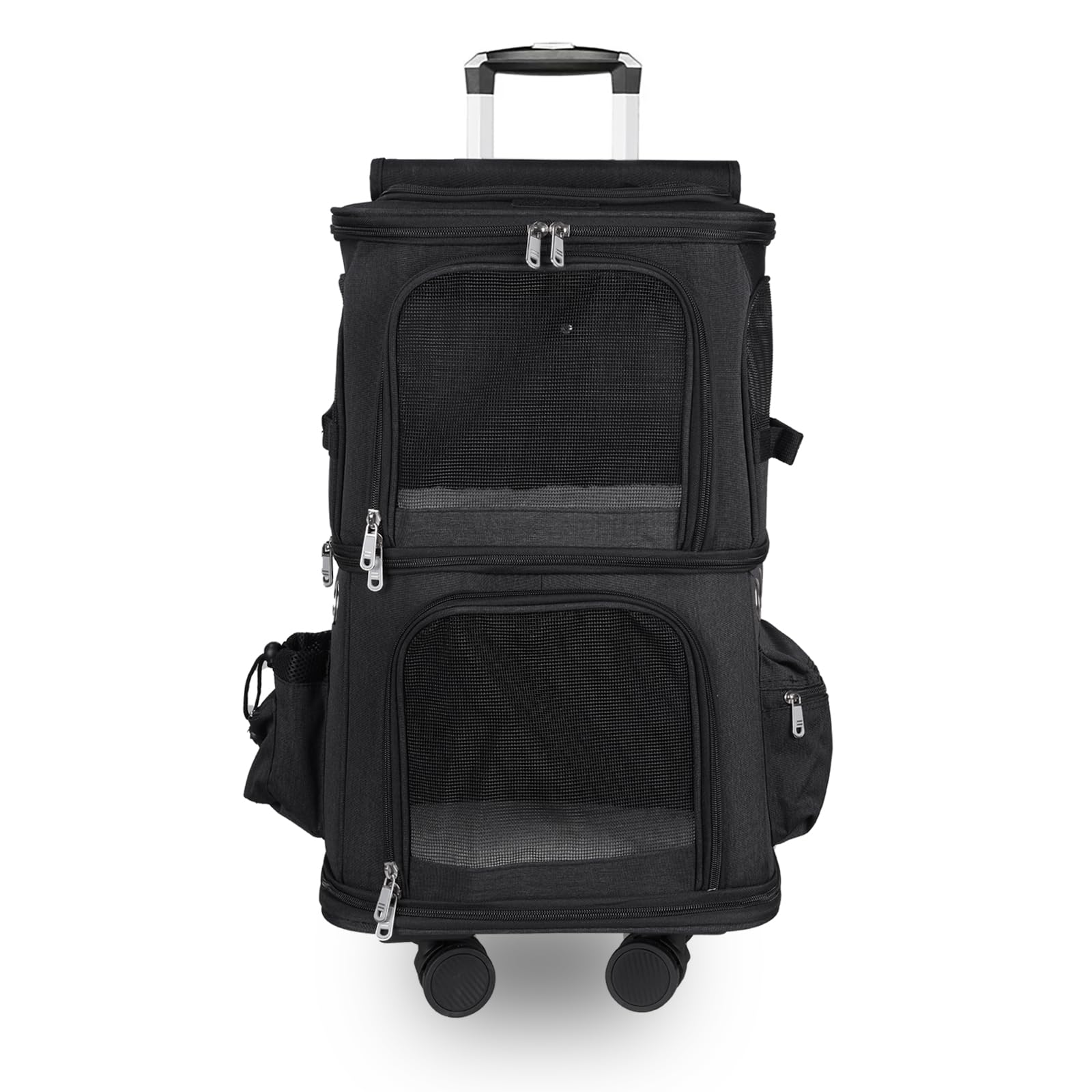 Sac à Dos Double 2 en 1 pour Petits Chats et Chiens Sac à Dos de Transport à Double Compartiment a roulettes Sac Transport Chat pour Les Voyages,Randonnée,Camping, Grande Taille (Noir)