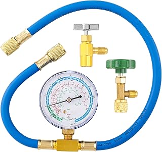 R290 and R600A Charging Manifold Hose Kit, R600A Refrigerant Recharge Kit with Piercing Can Tap Opener 1/2 Acme to 1/4, 7/16 to 1/4 Self-Sealing Can Tap, Gauge Pressure 600 PSI