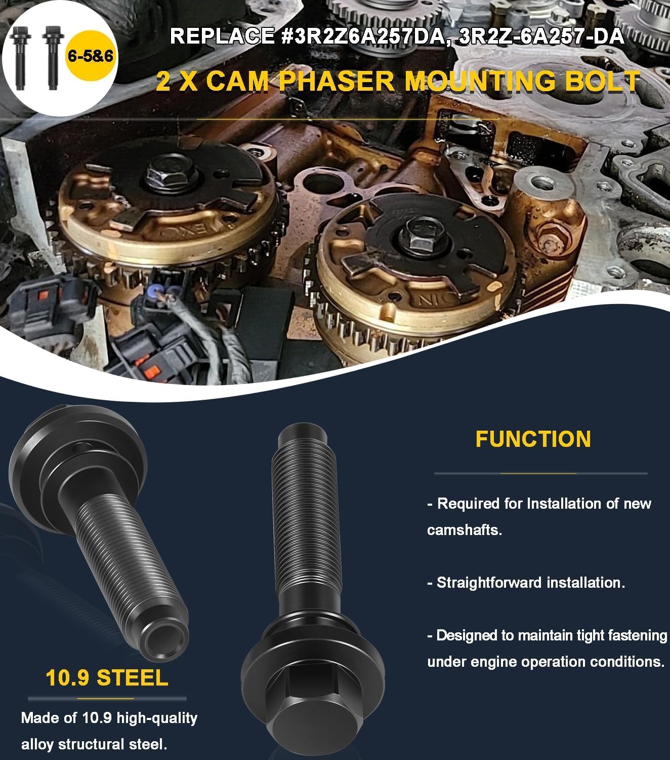 6PCS Timing Belt Tools For Ford 4.6L 5.4L 6.8L 3V Engines, Valve Spring Compressor Tool Kit, Cam Phaser Holding Tool, Timing Chain Wedge Tool, Crankshaft Positioning Holder, Cam Phaser Mount Bolt