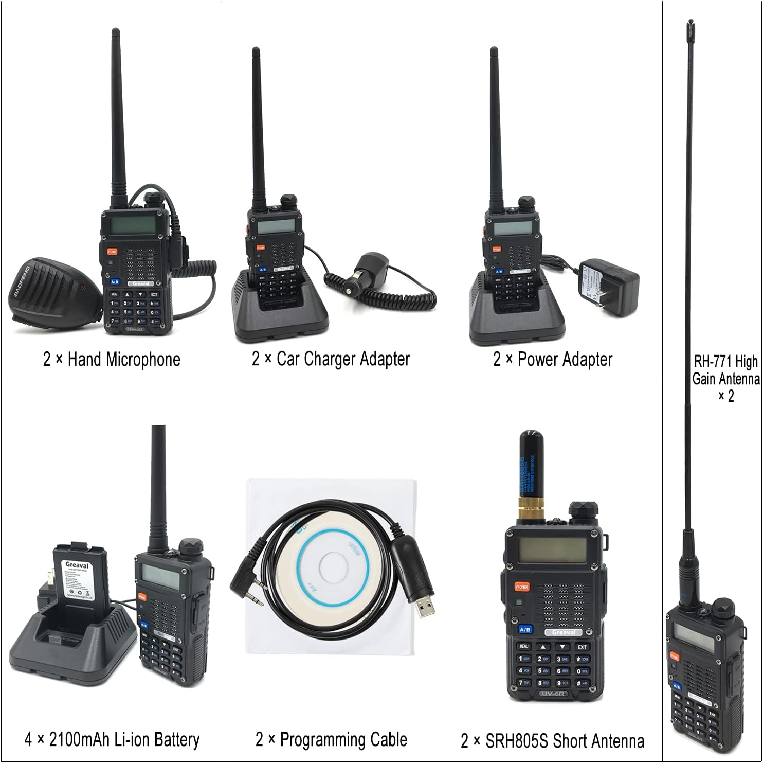 Ham Radio Walkie Talkie (UV-5R) UHF VHF Dual Band 2-Way Radio with Rechargeable Li-ion Battery Handheld Walkie Talkies Complete Set with Earpiece and Programming Cable (2 Pack) : Electronics