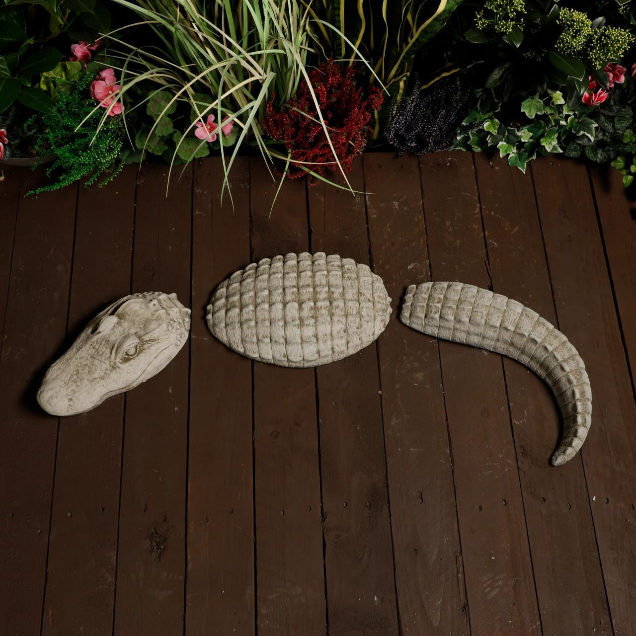 Discount Garden Statues Gray/Brown Crocodile Stone Cast 3-Piece Garden Ornament Lawn Statue By Dgs Statues