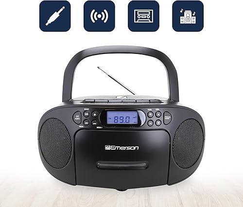 Miniatura 9 de Emerson EPB-3003 Boombox portátil de CDcasete con radio AMFM, color negro
