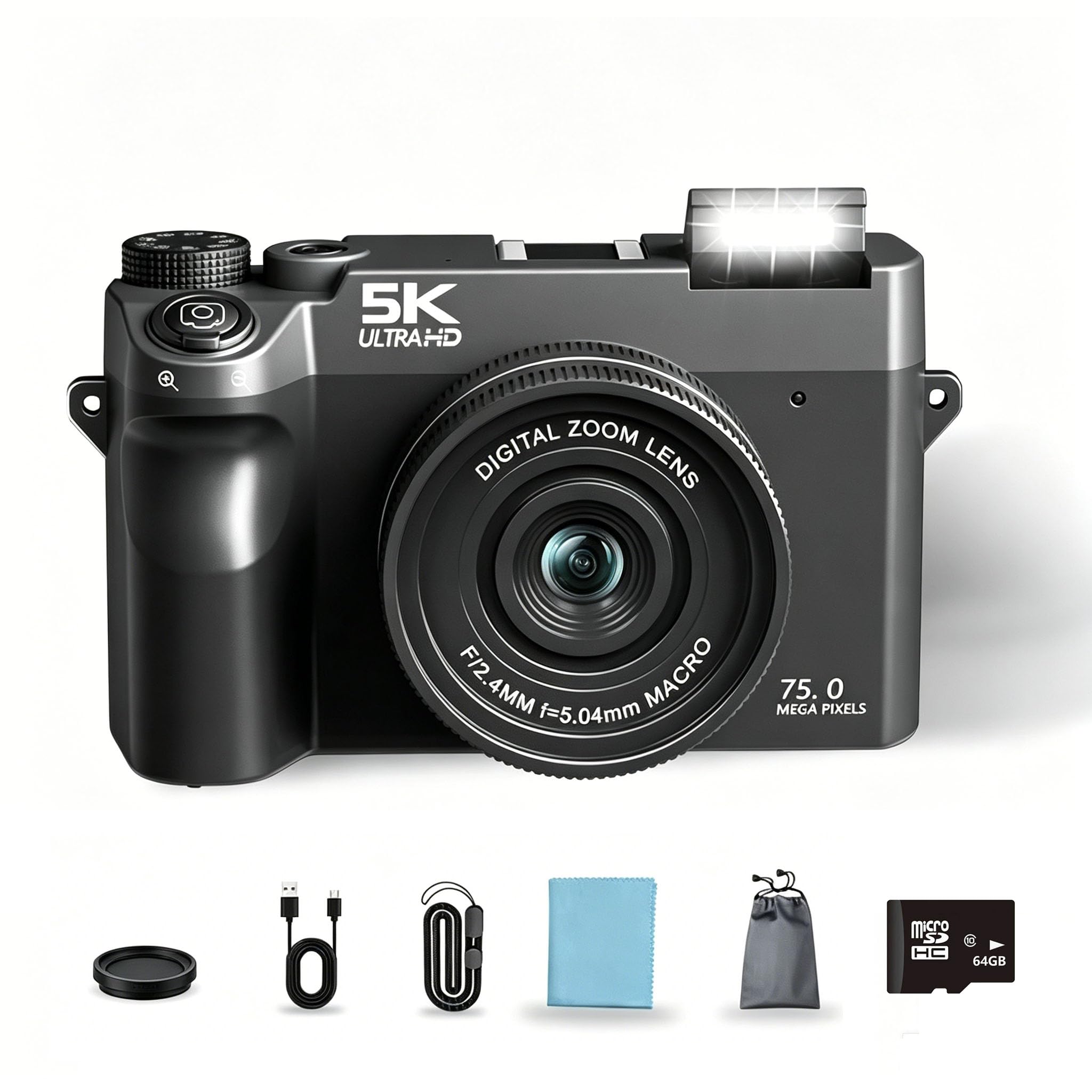 Divento Digital Camera 5K, 75MP WiFi Vlogging Camera, Autofocus, 18X Zoom, Compact Point and Shoot Digital Cameras for Beginner Teens Student Kids (Black+64GB Card)