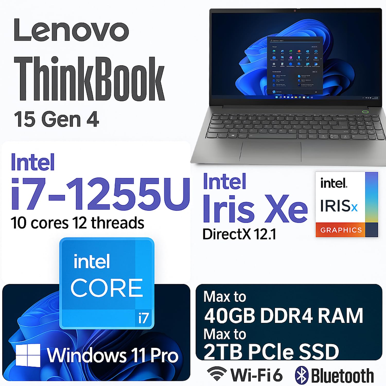 Amazon.com: Lenovo ThinkBook Business Laptop, Intel i7-1255U 10