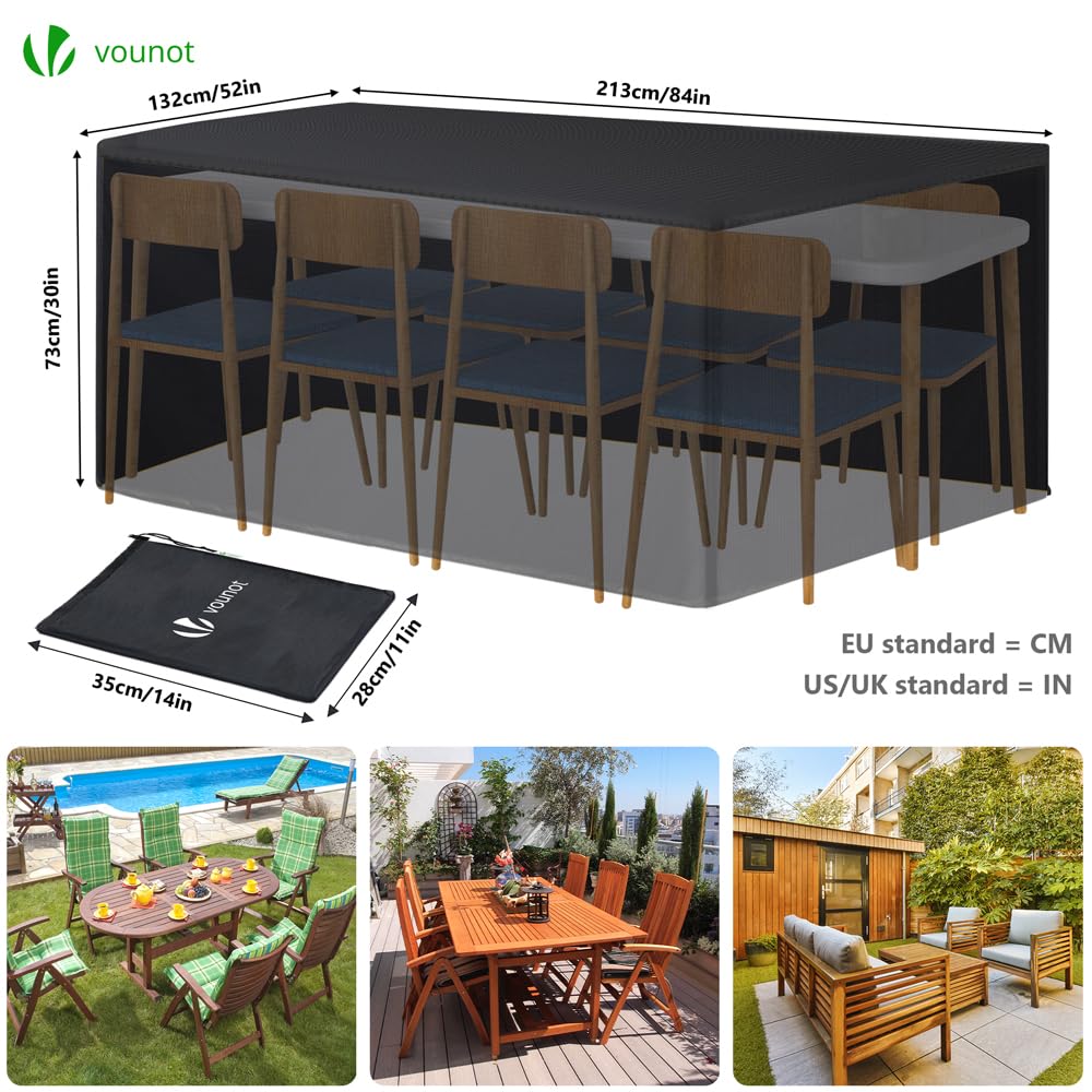 VOUNOT Garden Furniture Covers, 213x132x73cm, Waterproof, Anti-UV, Windproof, Heavy Duty Oxford Fabric with Reinforced Lines - Image 2