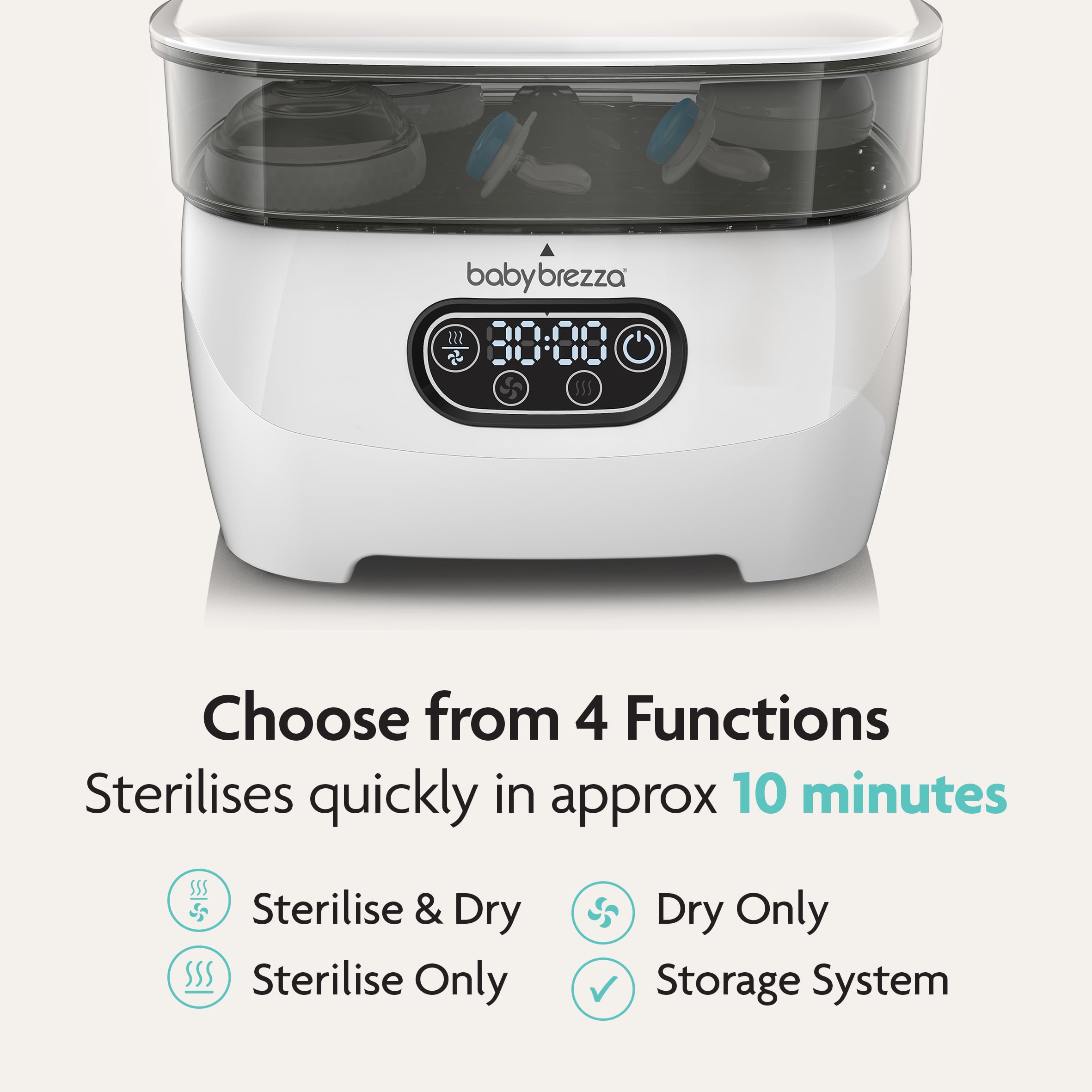 Baby Brezza - Sterilizer Dryer Advanced - Stérilisateur bébé pour Biberons – 33% plus rapide – Stérilisateur à vapeur grande capacité pour tous les biberons et pièces de pompe – Filtre à air HEPA