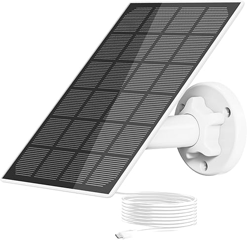 GMK Panel solar de 3 W para cámara de seguridad, puerto USB-A de 5 V con cable de carga de 10 pies, compatible con cámara recargable con batería