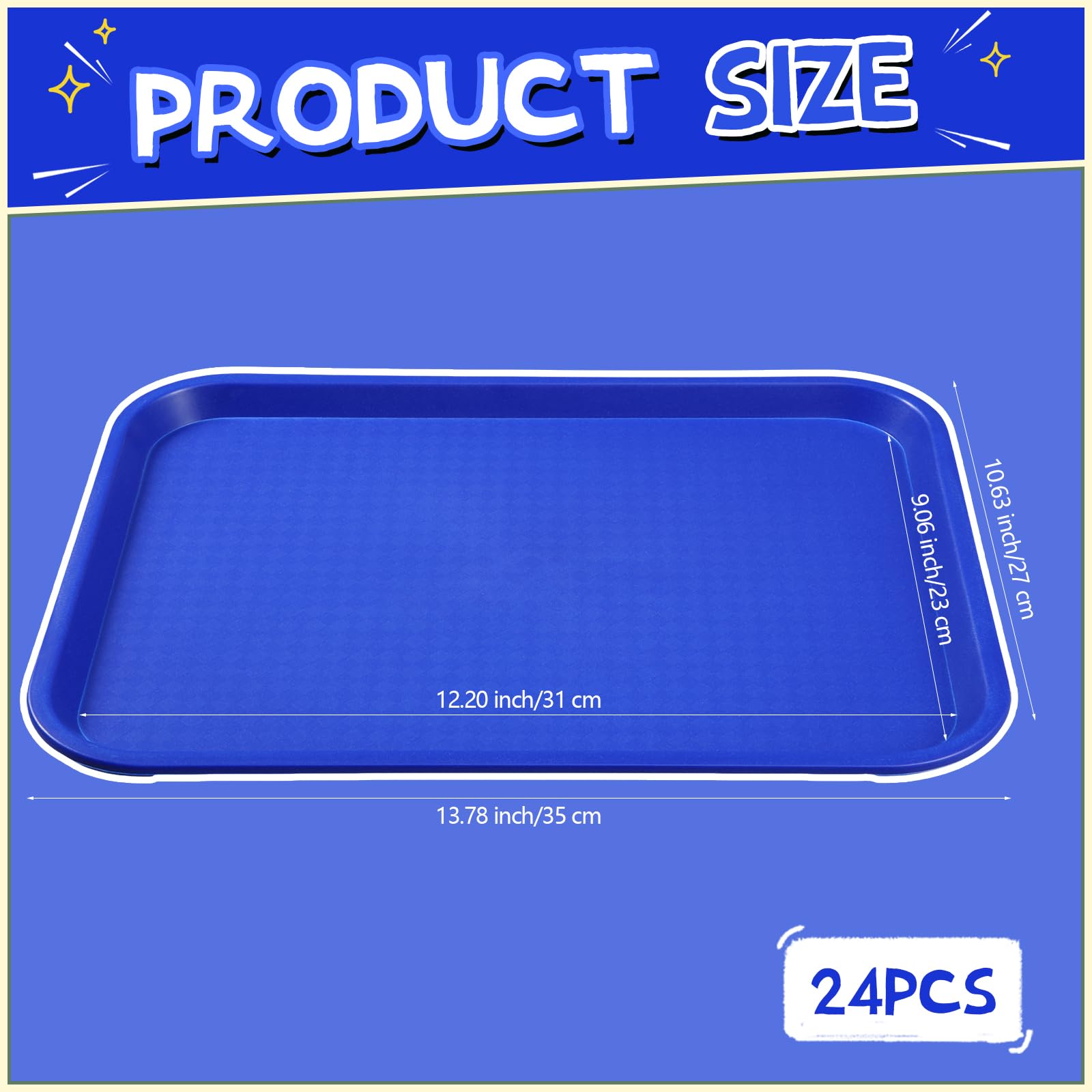 Mifoci 24 bandejas de plástico de comida rápida a granel para restaurante de 14 x 11 pulgadas, bandejas rectangulares de comida para cafetería, plato antideslizante para cocina, restaurante,