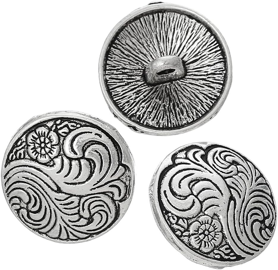 The Bead and Button Box 10 Pretty antique silver toned shank dome