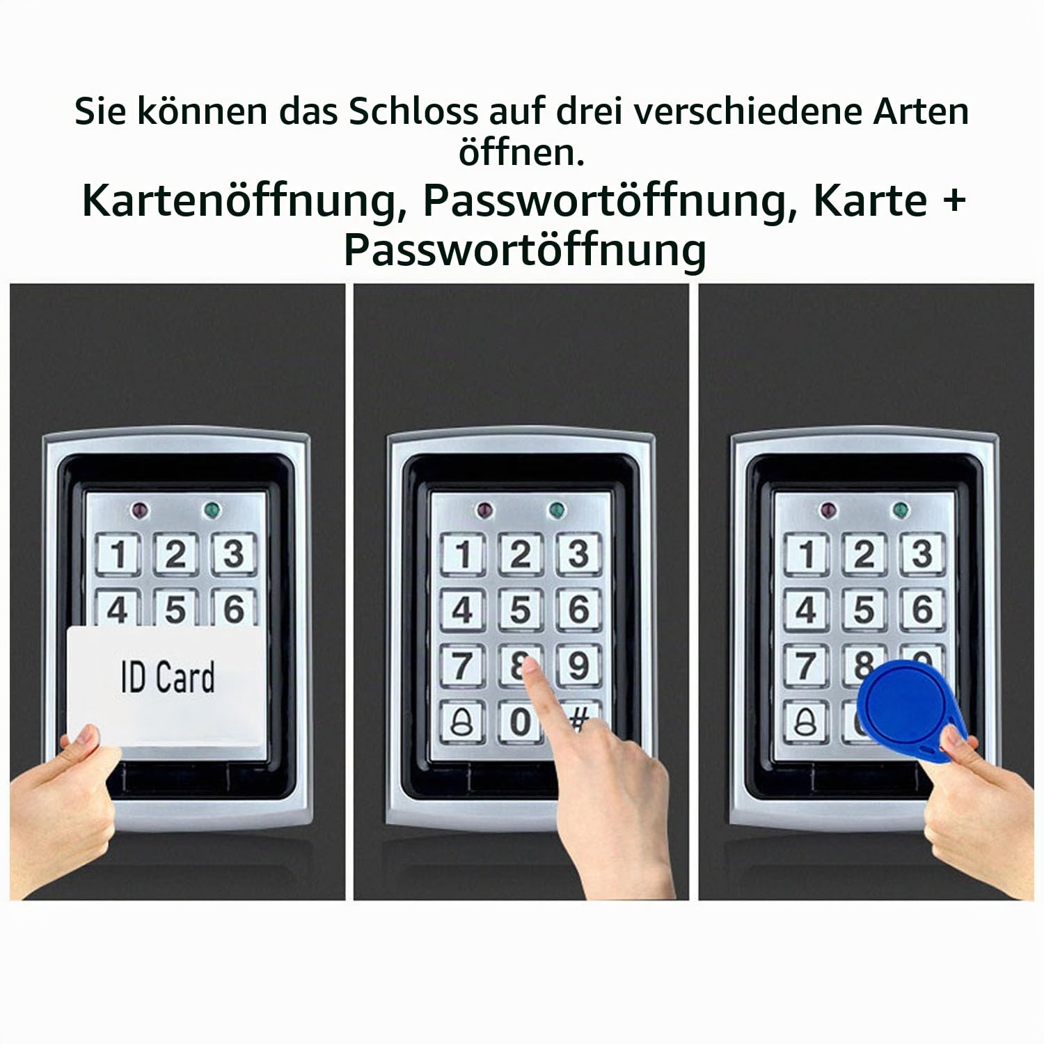 Standalone Metall Türöffner Zutrittskontroll Tastatur mit Wiegand Schnittstelle RFID Leser für Tür Sicherheit Zutrittskontroll System with 10 Stücke Blau 125KHz ID Schlüsselanhänger