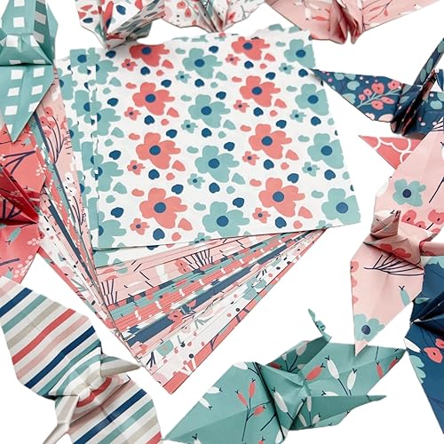Miniatura 5 de 50 papeles de origami con patrón de 6 x 6 pulgadas, papel plegable de una sola cara, papel de origami con flores, crea flores, floral, para niños y