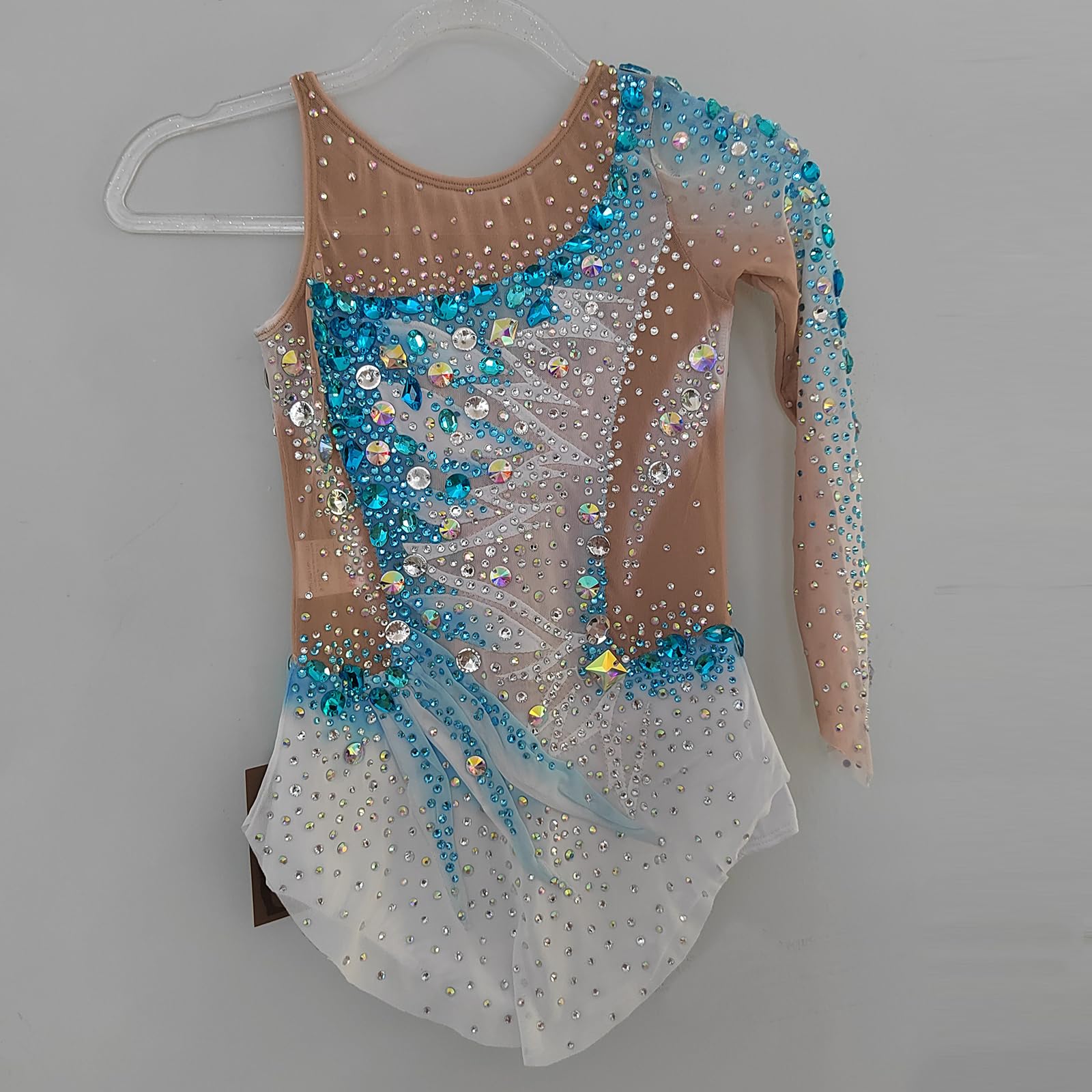 LIUHUO Maillot de gimnasia rítmica azul de manga lateral para niña