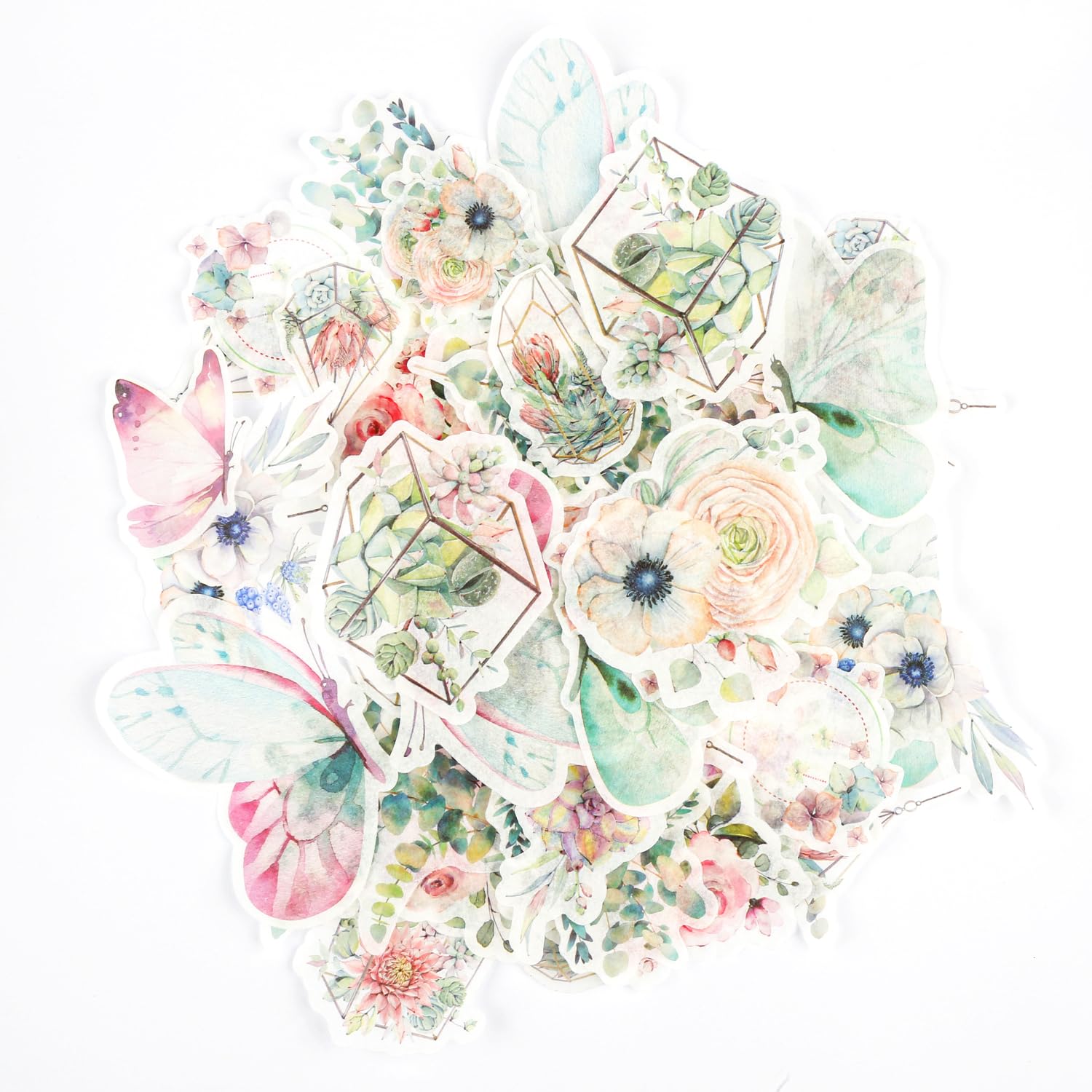 Rumyve 60pcs Multi Vintage Watercolor Cartoon Floral Stickers, Paper Material, Perfect for Scrapbooking, Notebooks & DIY Arts Crafts