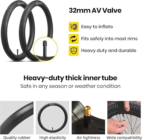 Miniatura 5 de CALPALMY Tubos interiores de bicicleta para niños de 12, 14, 16, 18, 20, 22, 24, 26 y 28 pulgadas (paquete de 2), ancho de 1.75/1.95/2.125