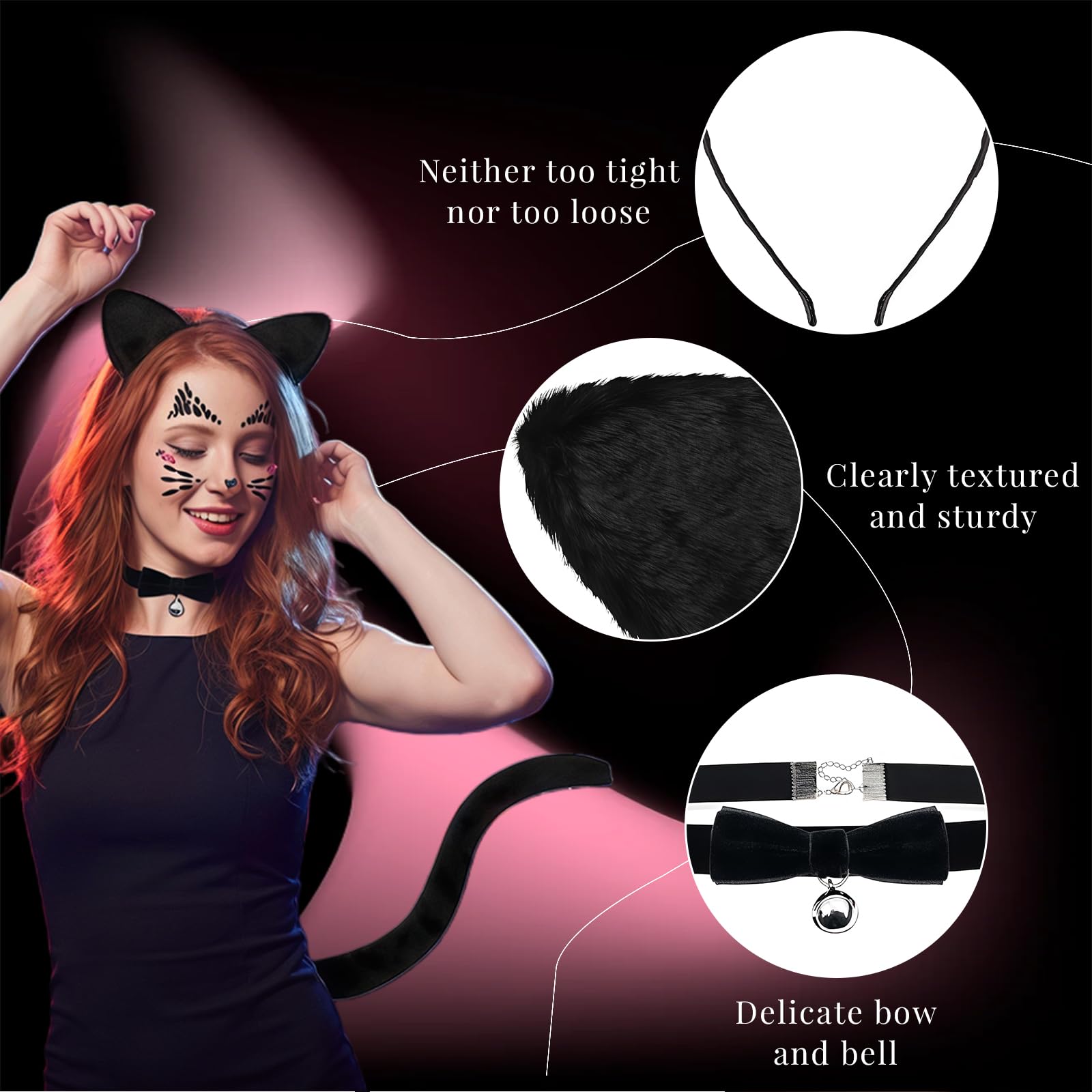 Cosblisvia 4 Pcs Cat Ears Set, Cat Costume Accessories, Choker & Tail for Women Ladies, Girls for Party Carnival, Cosplay - Image 3