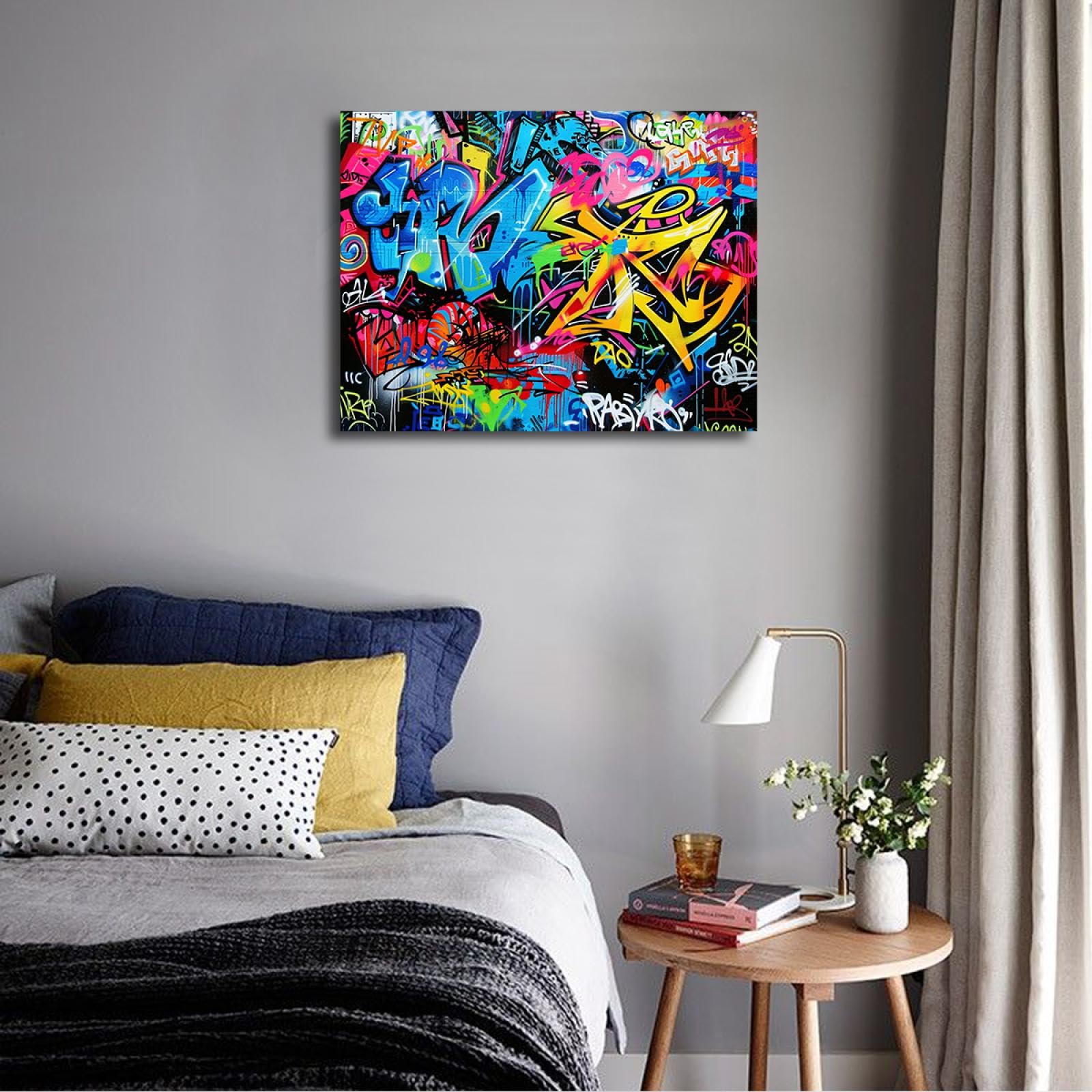 UIRINGART Hip Hop Stile Tela di canapa Wall Art Moderna Pop Art Stampa su tela Decorazione della parete Graffiti astratto Art Poster Artwork per la stanza dei giochi 50x70cm Innerframe