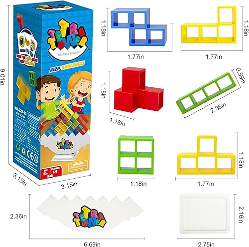 Miniatura 2 de Juego de 48 bloques de equilibrio de torre Tetra, juegos de mesa para niños y adultos, juego de equilibrio para 2 jugadores, juego de bloques de
