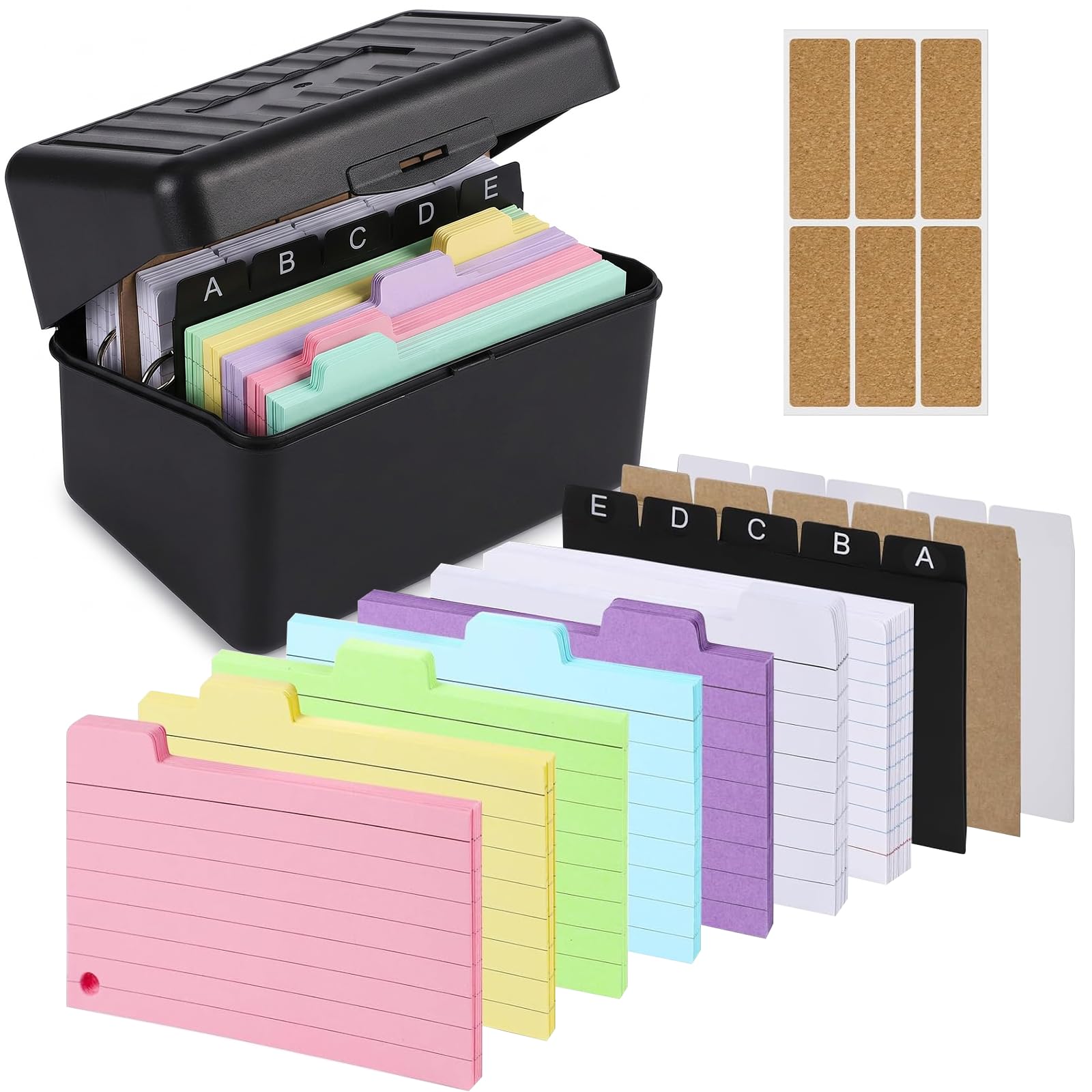 Index Card Box Set Plastic Flashcard Organiser with 230 Cards