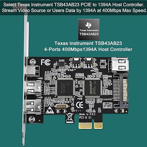 Miniatura 2 de Tarjeta PCIE 1394A Firewire 400 de 4 puertos para Windows OS y PC MAC OS, TI TSB43AB23, 3 x 6 pines y 1 interfaz 1394A de 4 pines, con cables de 4