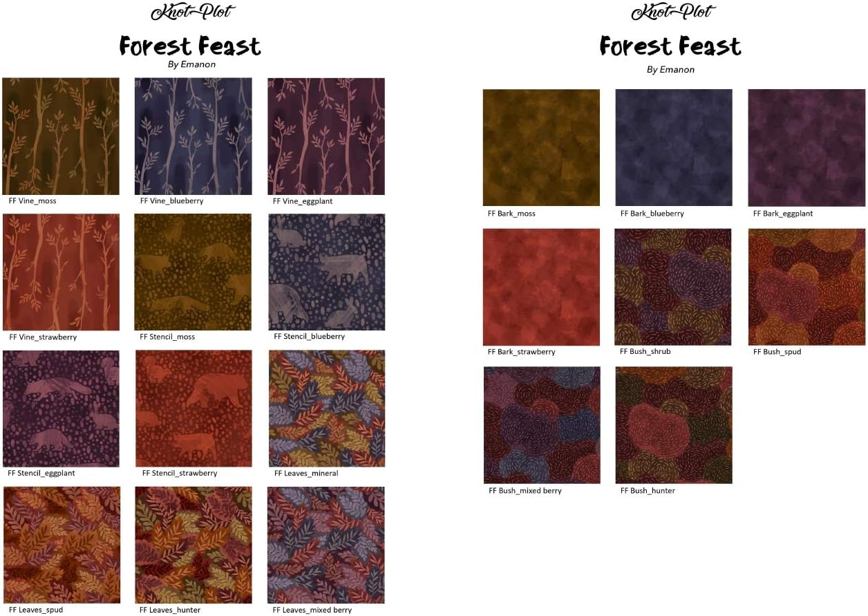 COTTONVILL EMANON Forest Feast 20COUNT Cotton Print Quilting Fabric (Precuts, 1yard Full Panel + Quarter 20pcs)