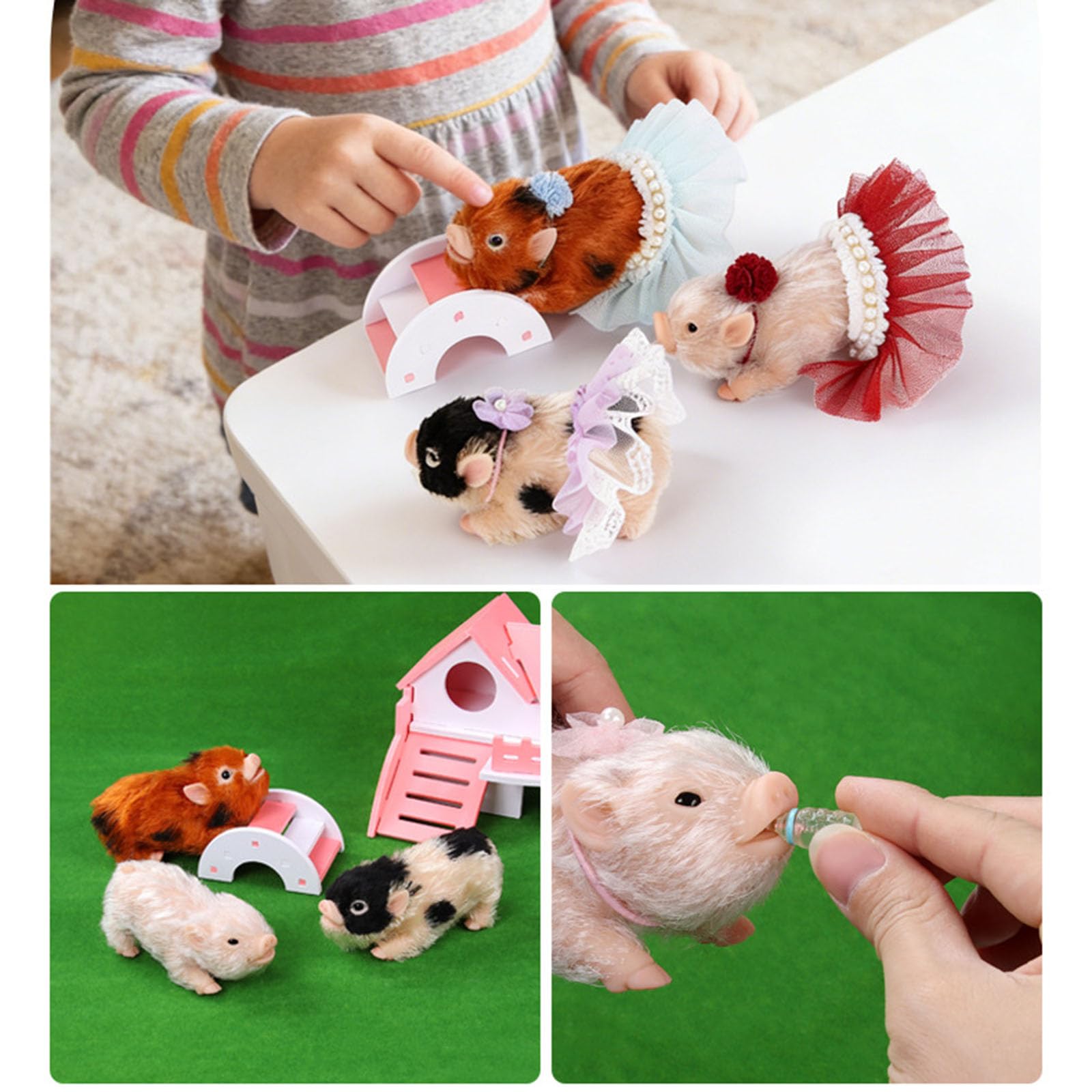 Interaktives Piggy Squeeze Tierfigur Reborns Spielzeug mit Spitzenkleid Rollenspiel für Vorschulkinder Geschichtenerzählaktivität Kleinkind Lernspielzeug