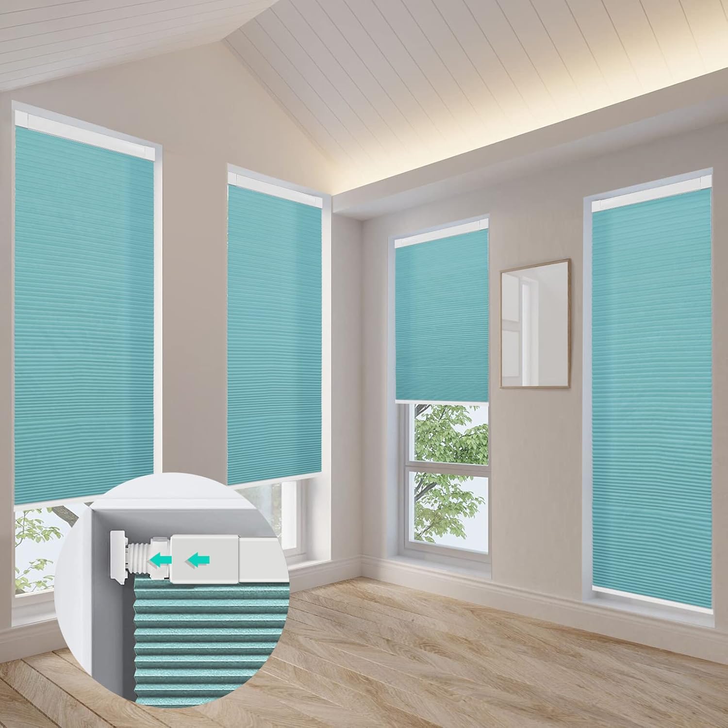 No Drill Blinds for Window, Blackout Cordless Cellular Shades, No Tools