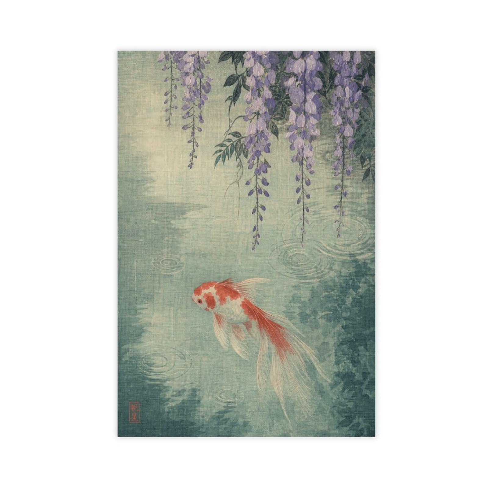 W7c8u2x3 Unframe-Style Red White Koi Fish Canvas Wall Art, Japanese Woodblock Living Room