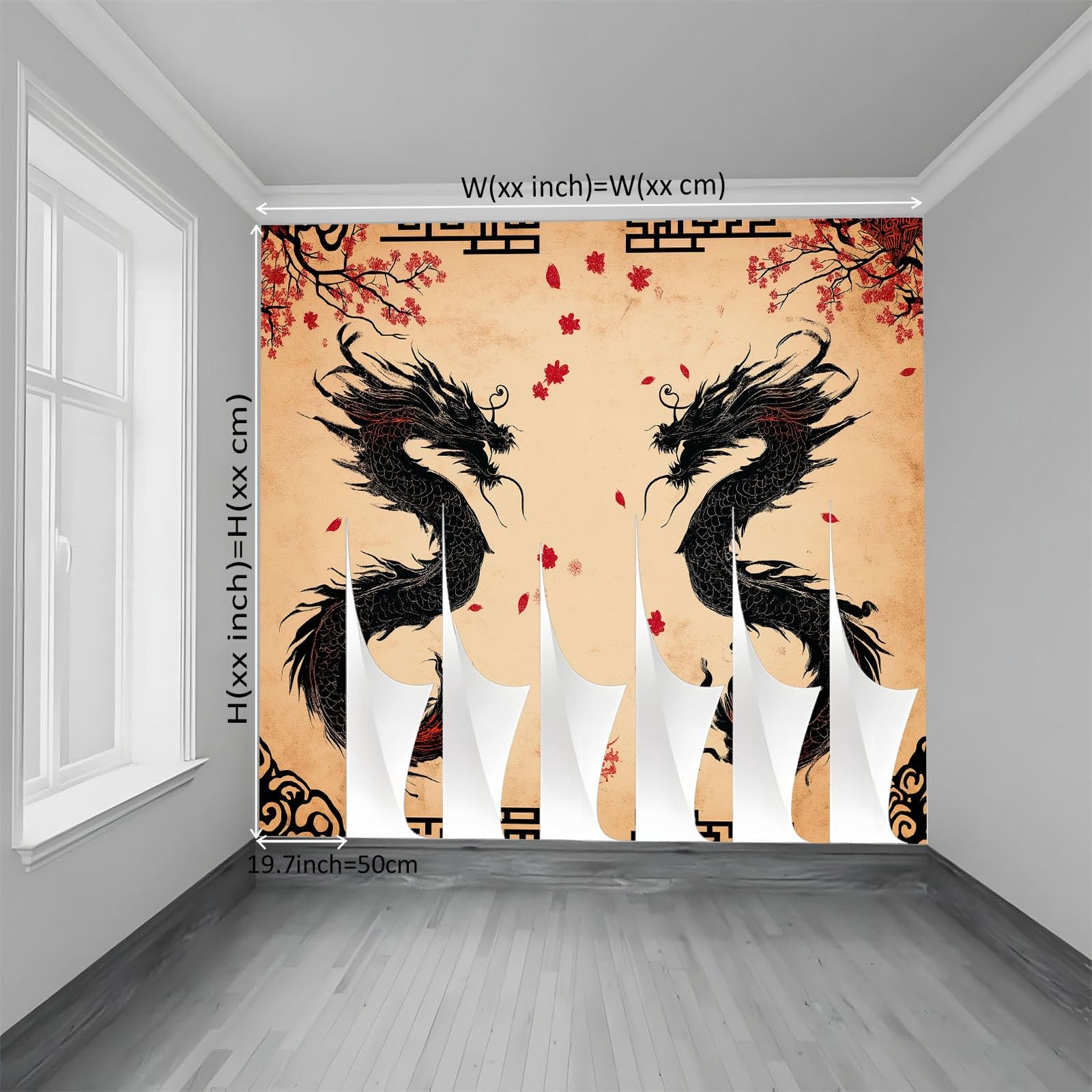Générique 400 x 280 cm panoramiczna tapeta chiński styl smok kwiaty wiśni 3D projekt ścienny, dekoracja ścienna do zdjęć, tapety z włókniny dekoracja ścienna salon sypialnia, beżowy