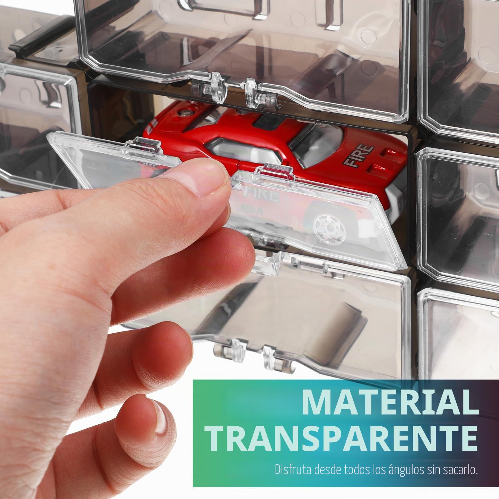Vitrina Transparente para Maquetas de Coches 40 Piezas Escala 1:64 Caja de Almacenamiento Plástico para Coleccionistas y Exhibición de Modelos en Casa