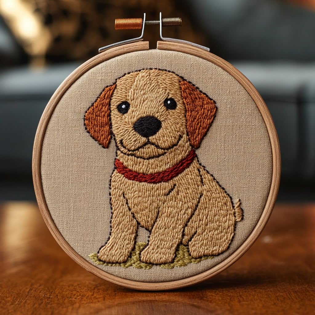 DIY Punch Needle Kits Labrador Dog Easy for Beginners Punch Needle Embroidery Set for Craft Lovers with Printed Pattern and Hoop for Home Decor 20x20cm-2