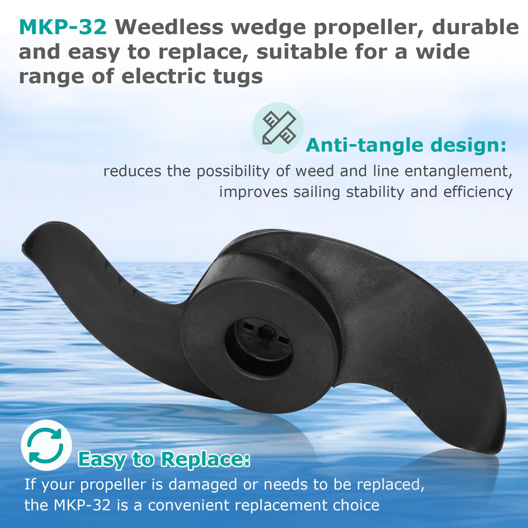 MKP-32 Elica per motore per pesca a traina per Minn Kota Weedless Wedge, Elica MKP-32 per motore da pesca a traina con diametro del motore da 3-5/8 '# 1865017 # 2091160, elica MKP-32 per parti motore