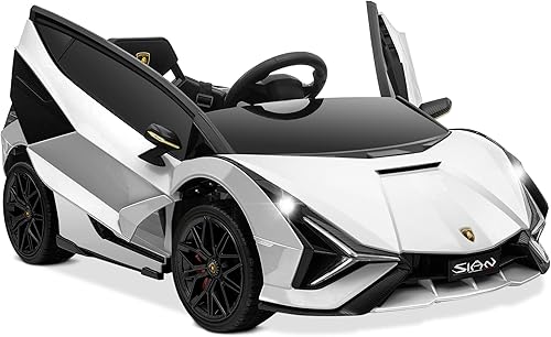 Miniatura 1 de Kidzone - Vehículo deportivo motorizado para niños con licencia Lamborghini Sian Roadster de 12 V con 2 velocidades control remoto suspensión de