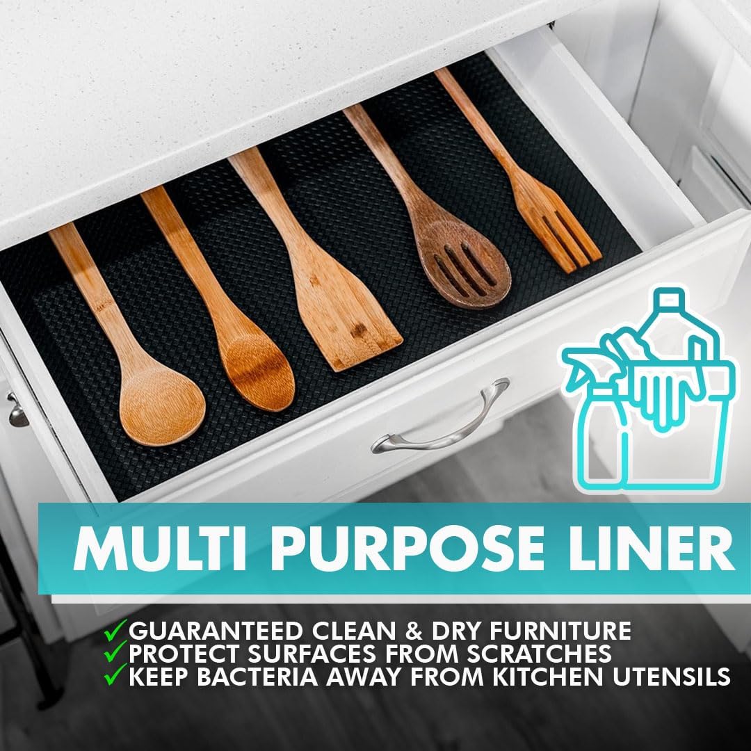 Shelf Liner, Drawer Liner & Kitchen Cabinet Liner – Thick Waterproof Rubber Refrigerator Liners, Fridge Mat, Wire Shelf Cover for Dresser, Pantry, Bathroom, Closet & Toolbox